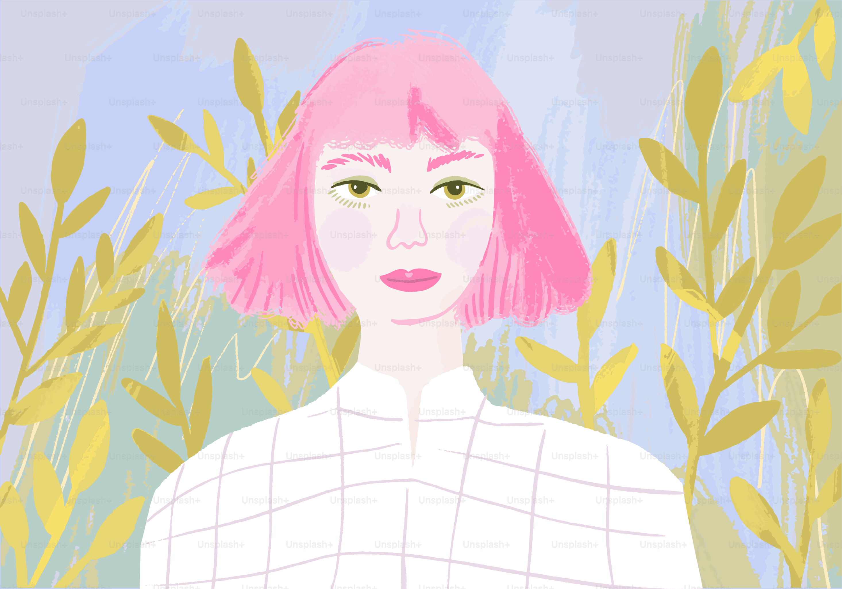 A relaxed woman with eyes closed, surrounded by nature. vector ...