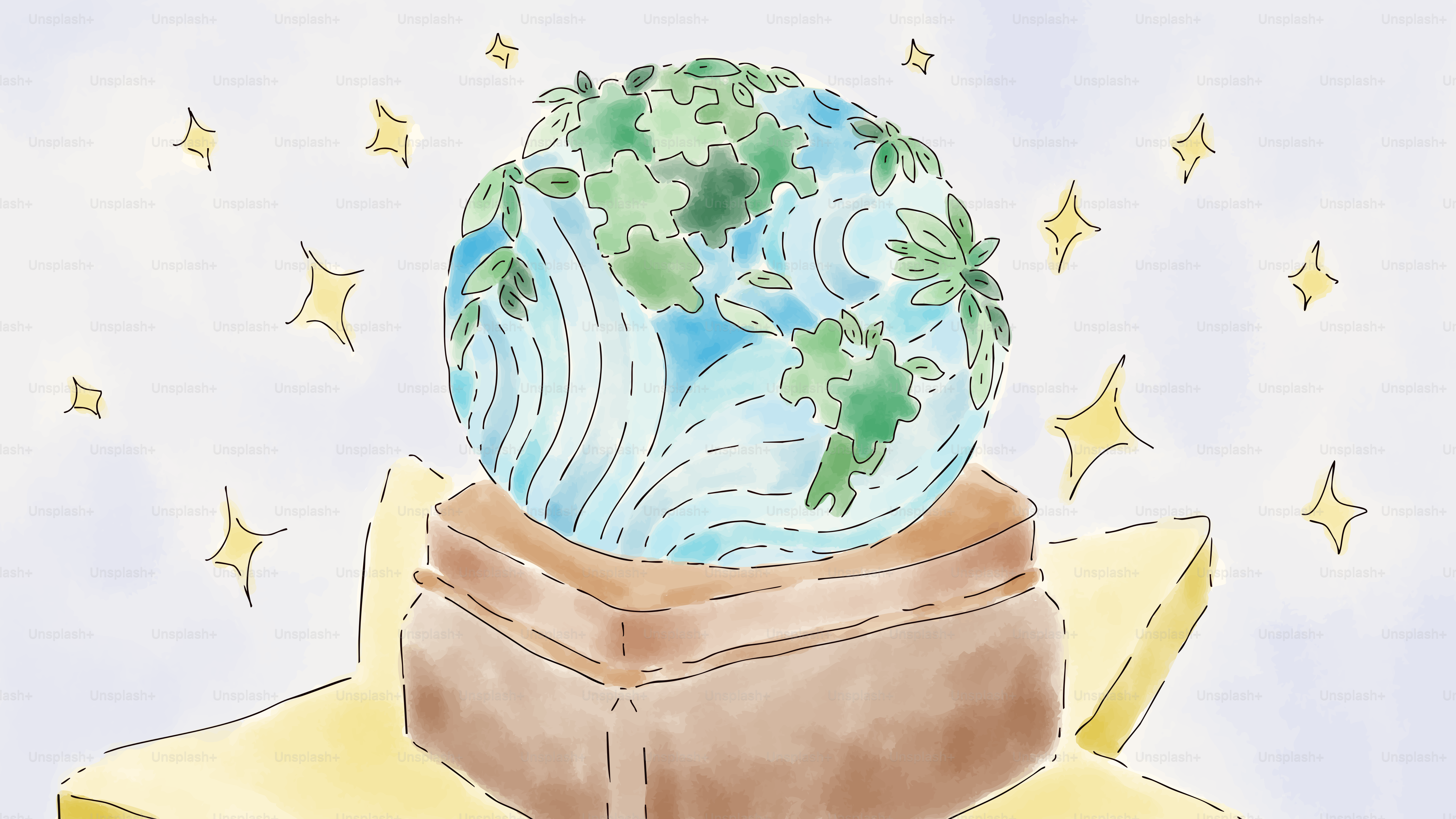 Earth globe on a pedestal, surrounded by stars.
