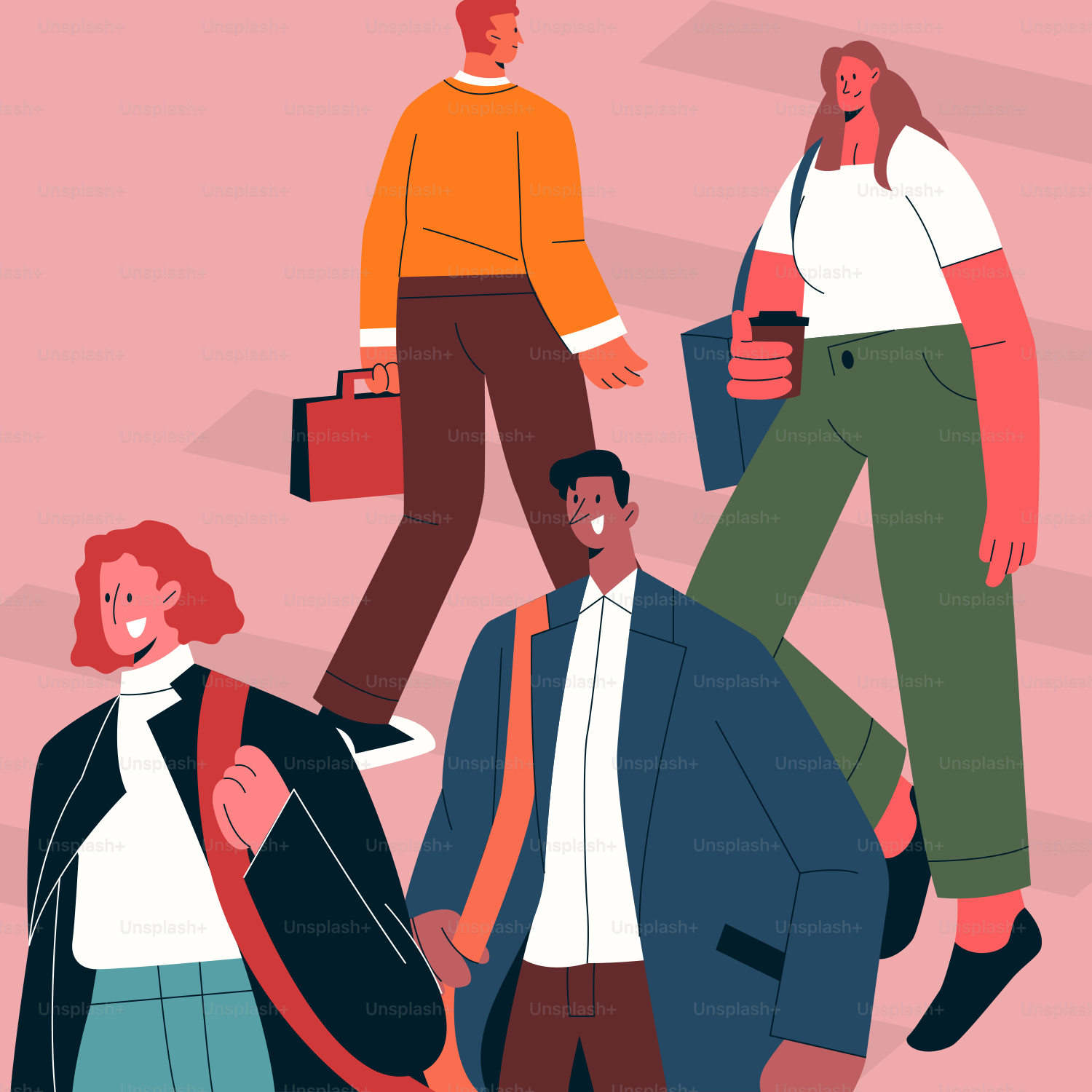 People are walking and carrying bags.