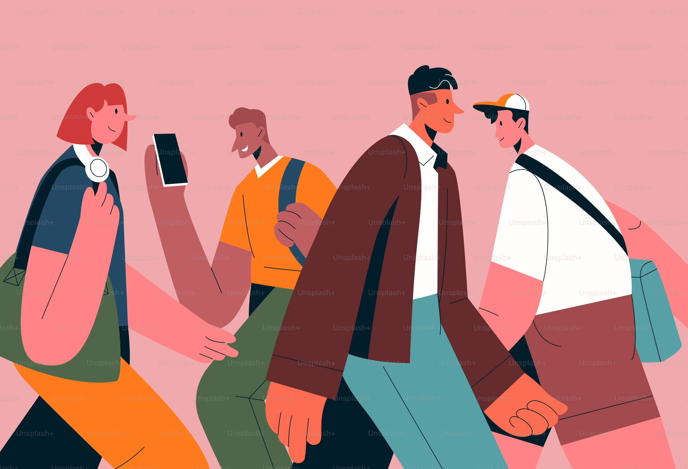 People are walking together, maybe commuting.