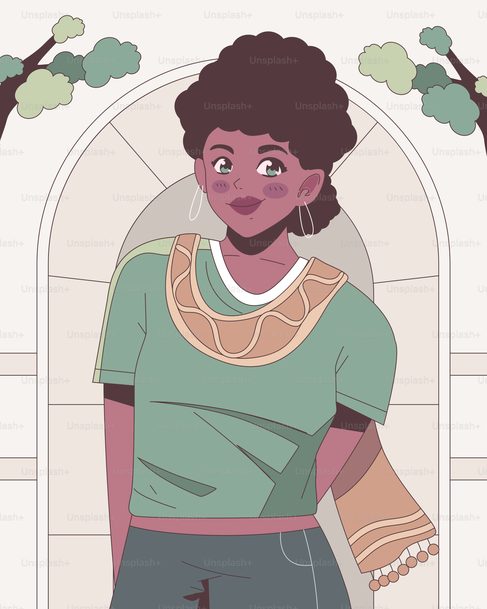 Eine lächelnde Frau posiert an einem Torbogen.