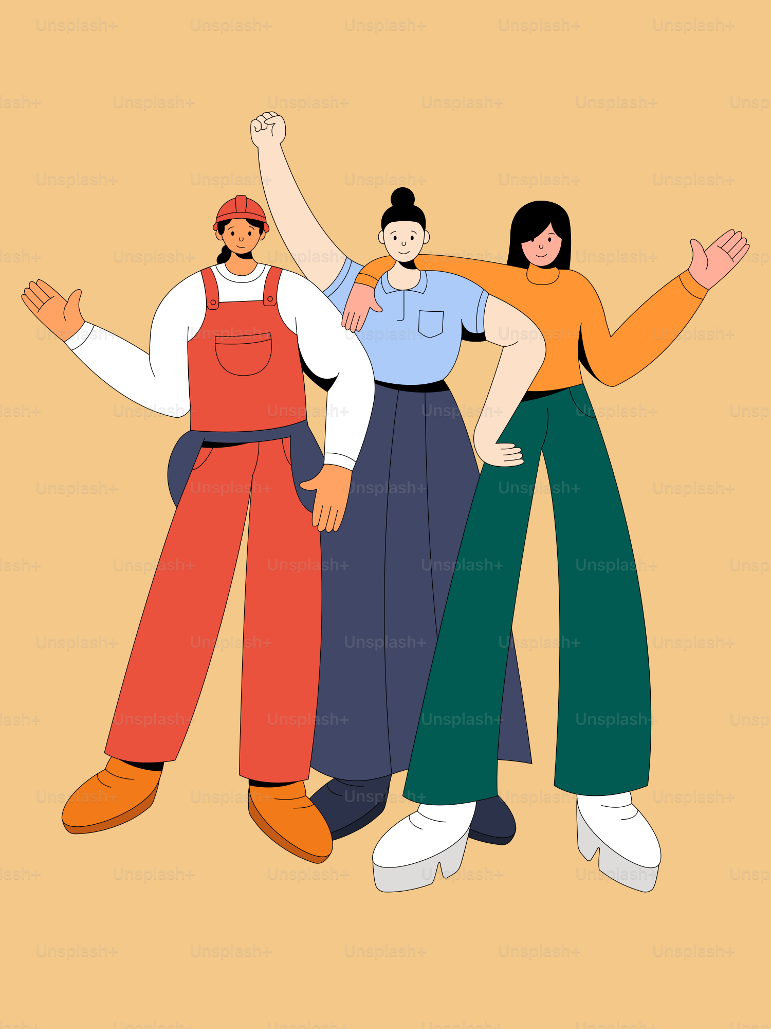 Three diverse women stand together, embracing empowerment.