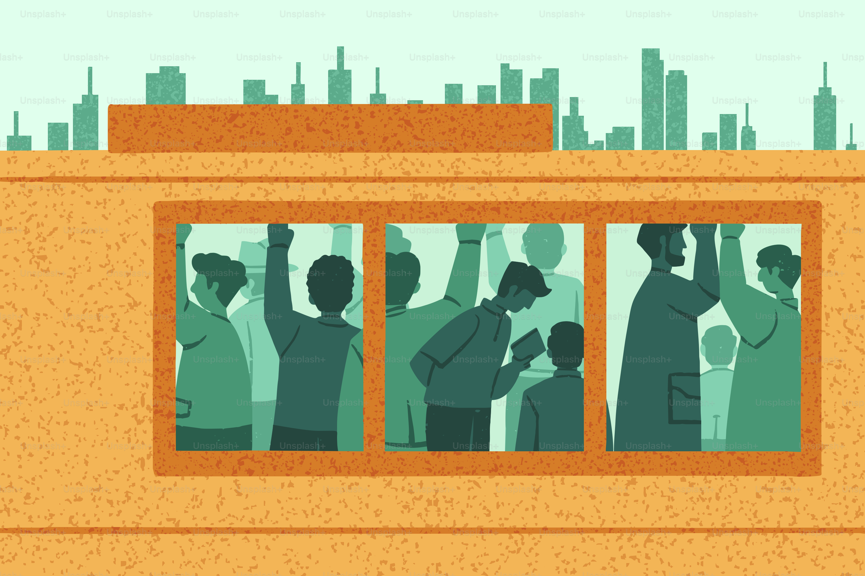 People are crammed into a public transportation vehicle.
