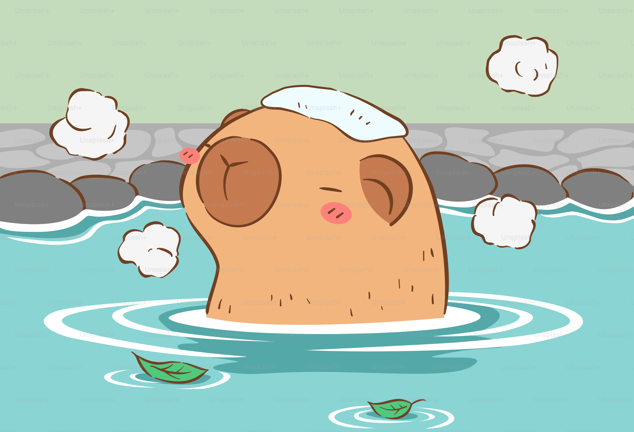 A capybara is relaxing in a hot spring.