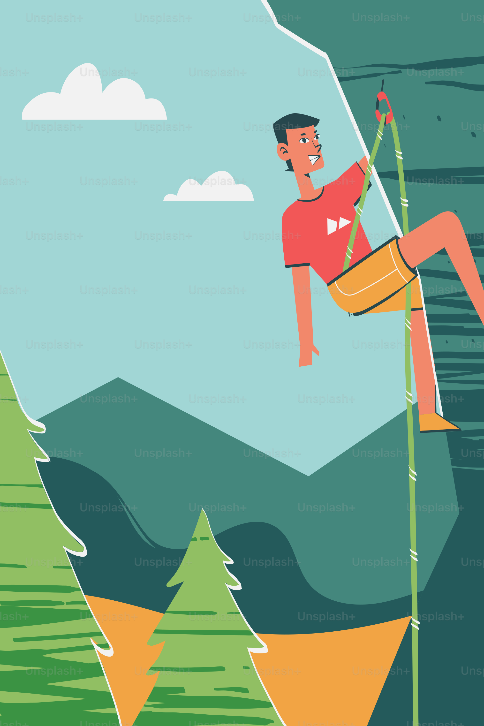 A rock climber is scaling a mountain.