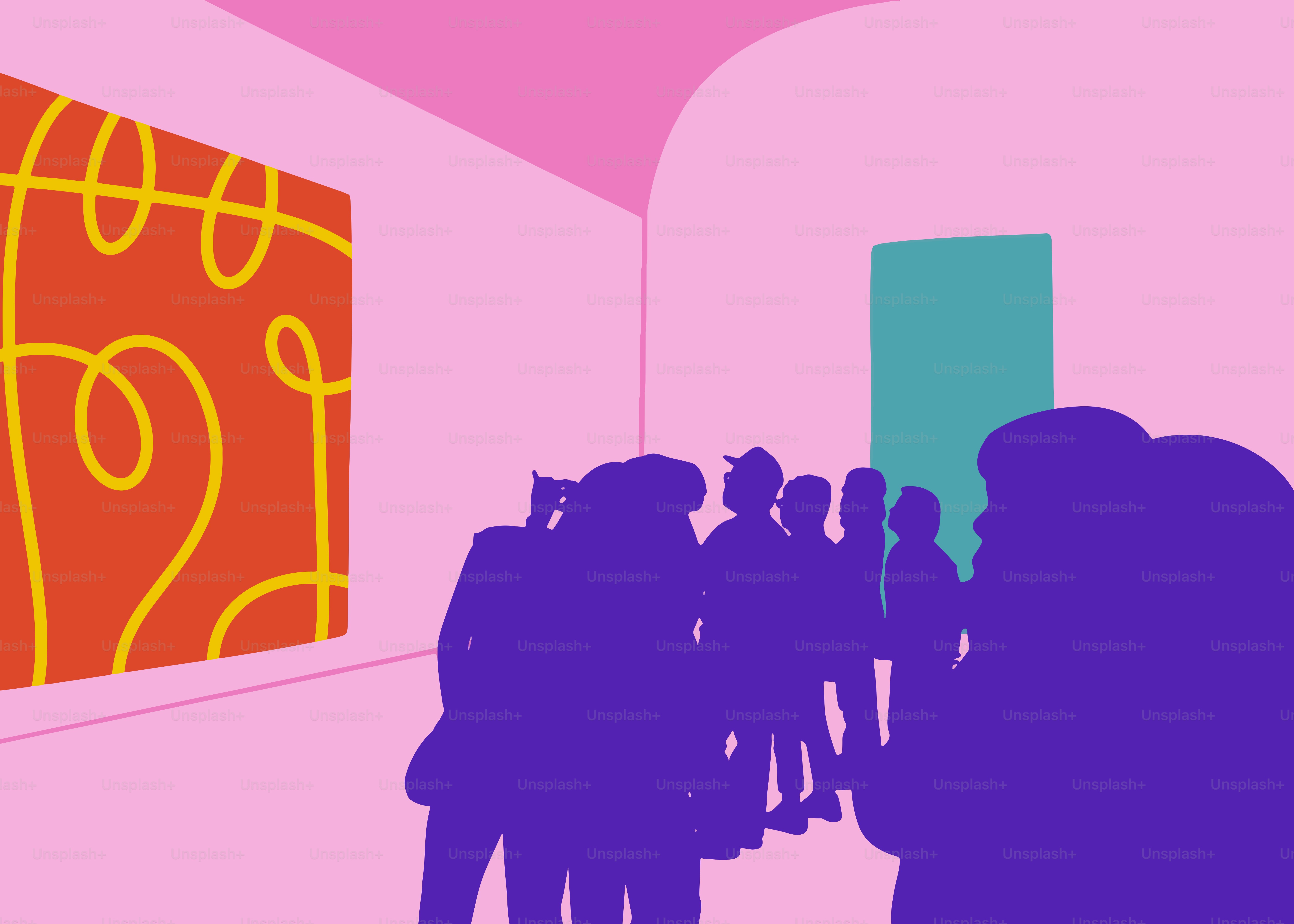 Menschen betrachten Kunst in einer Galerie.