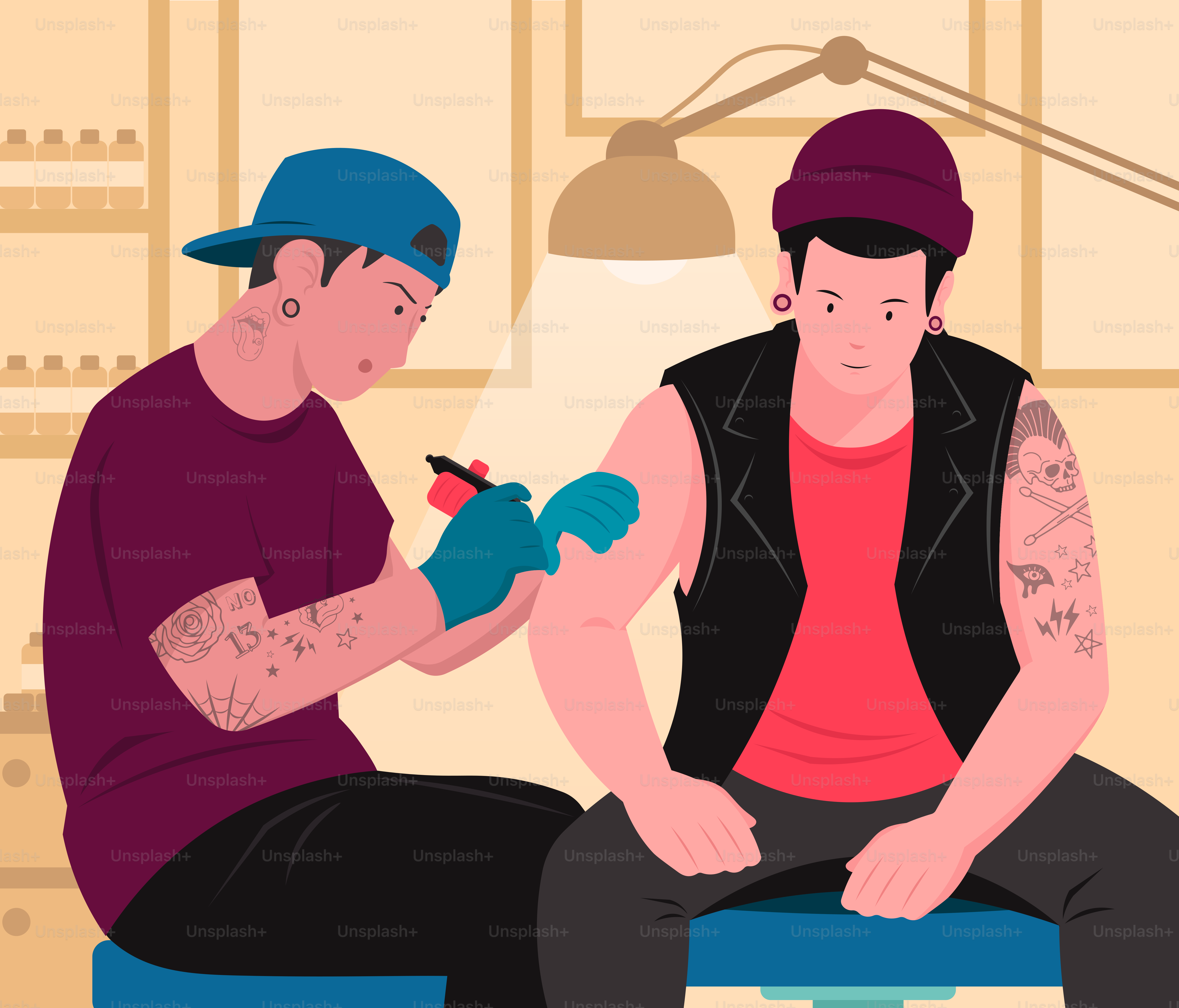 Un tatuador está haciendo un tatuaje.