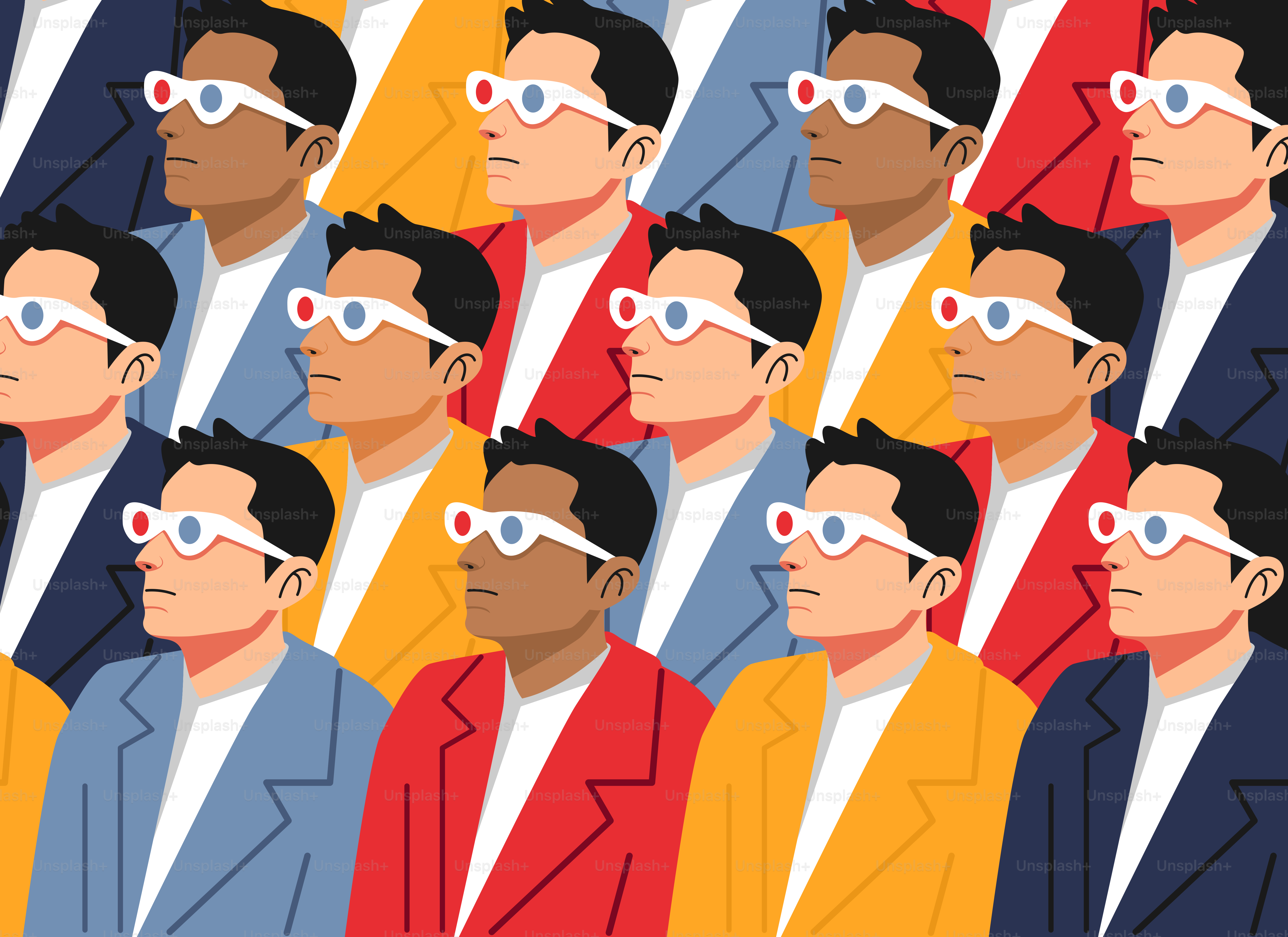 Viele Menschen tragen eine 3D-Brille.