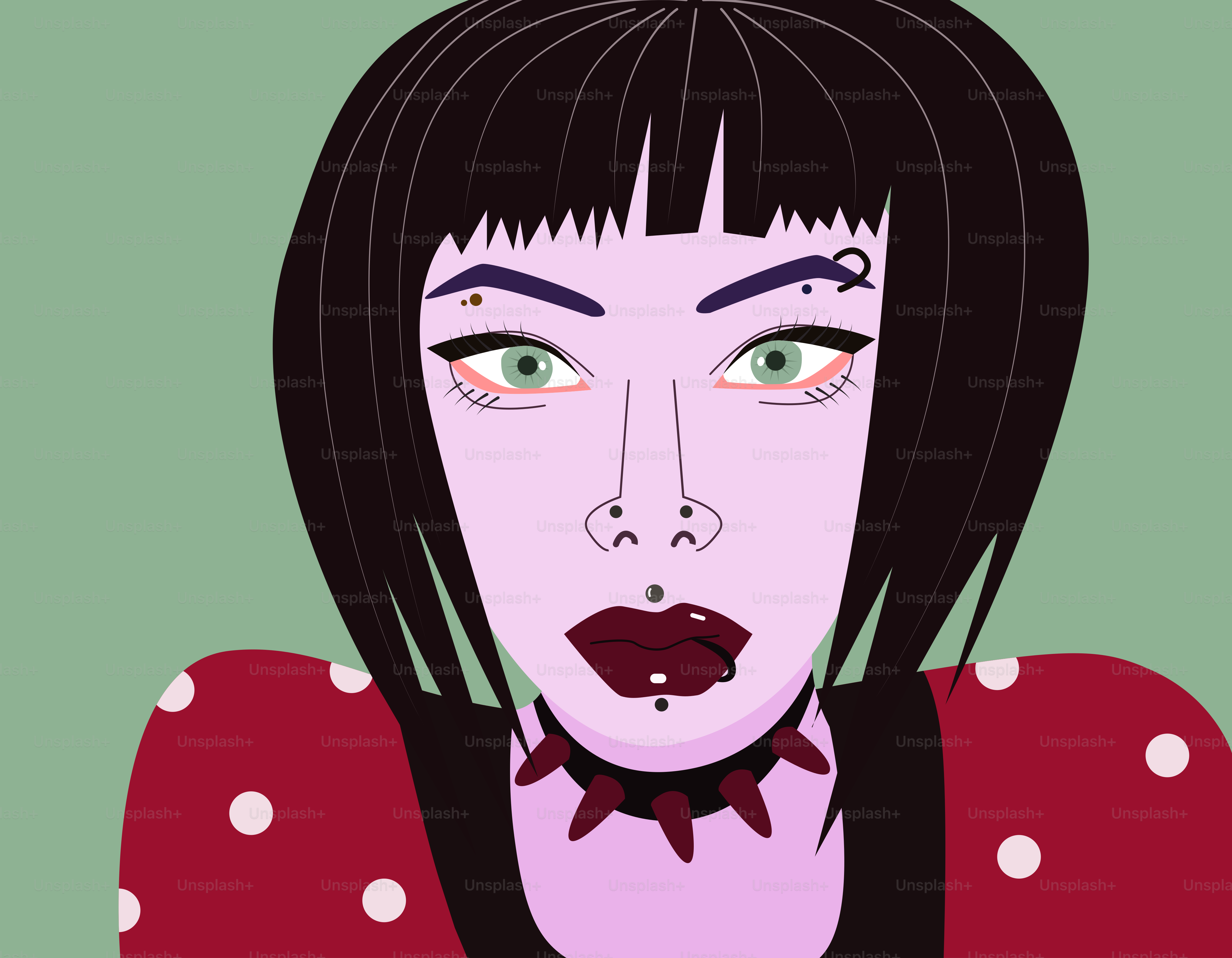 A punk woman with piercings and dark makeup.