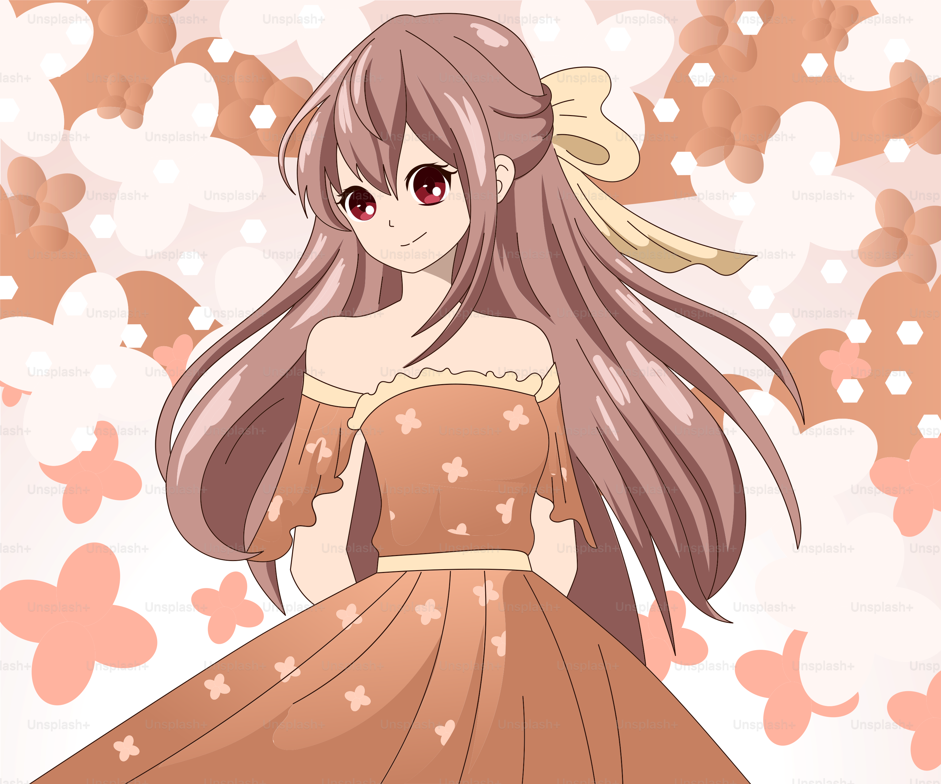 A cute anime girl smiles in a dress. vector – Anime Image on Unsplash, image size:3000x2500