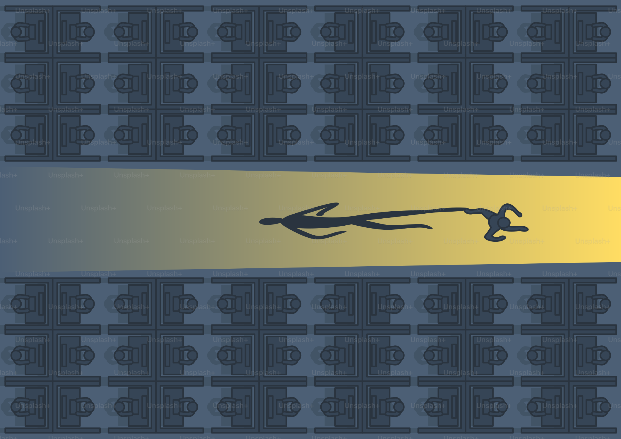 An abstract figure on a yellow gradient.