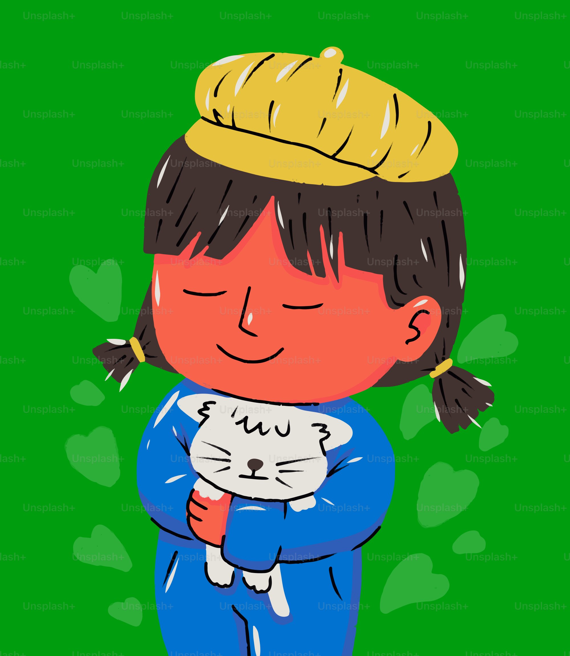 La fille serre tendrement un chat de dessin animé mignon. vectoriel – Image de  Chat sur Unsplash, image size:3000x3450