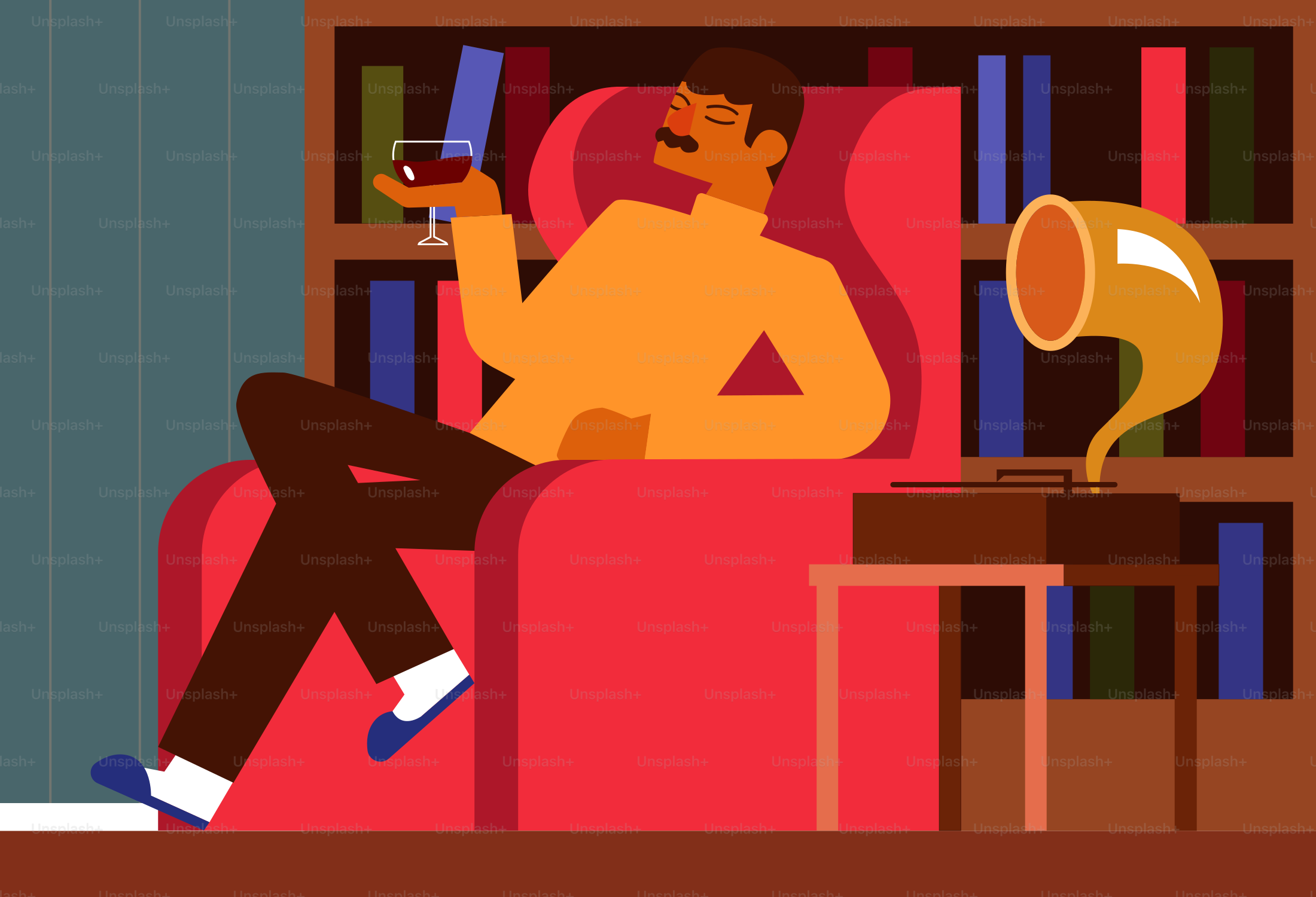 L’homme se détend avec du vin et enregistre dans un fauteuil douillet.