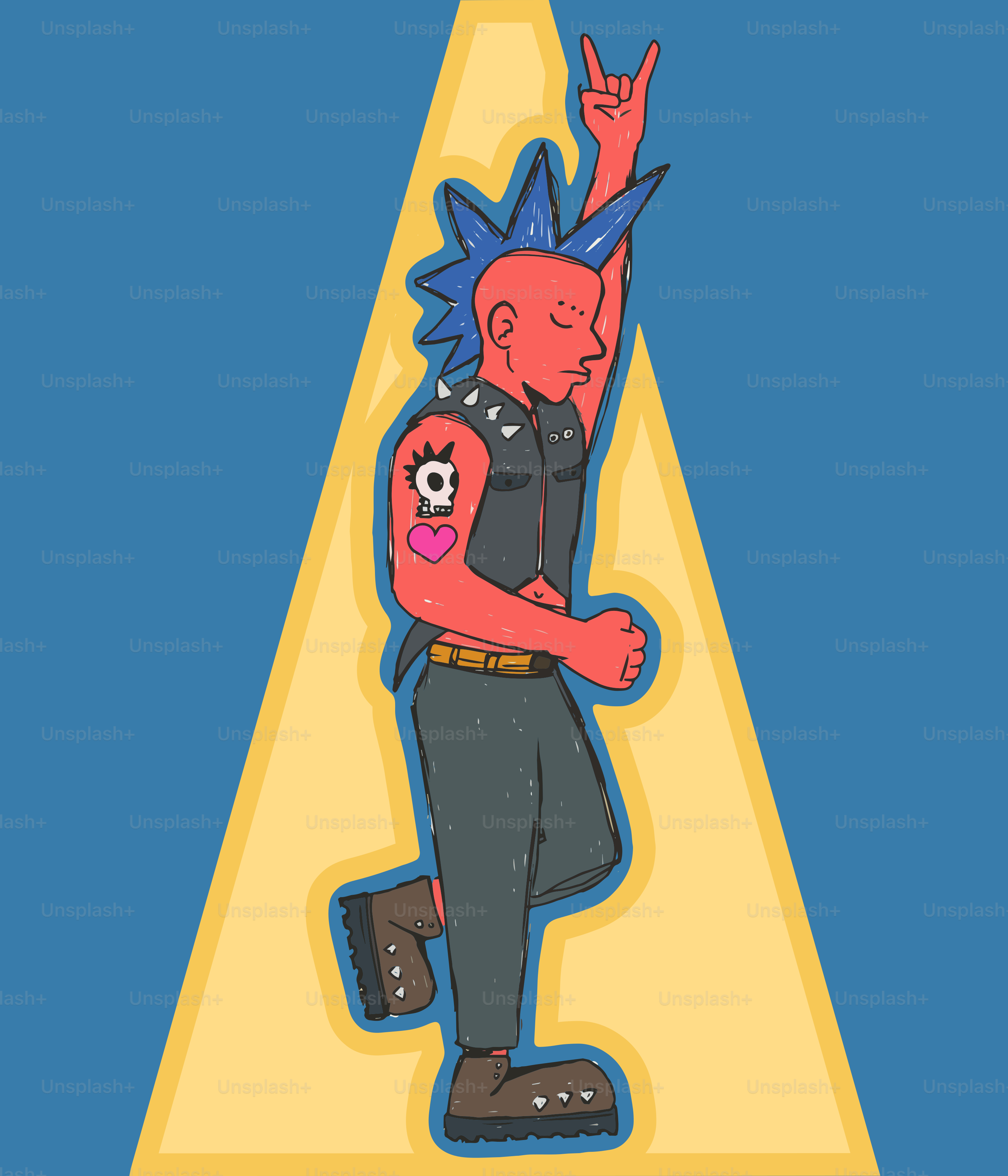 ¡Punk rockero bajo los focos, listo para rockear!