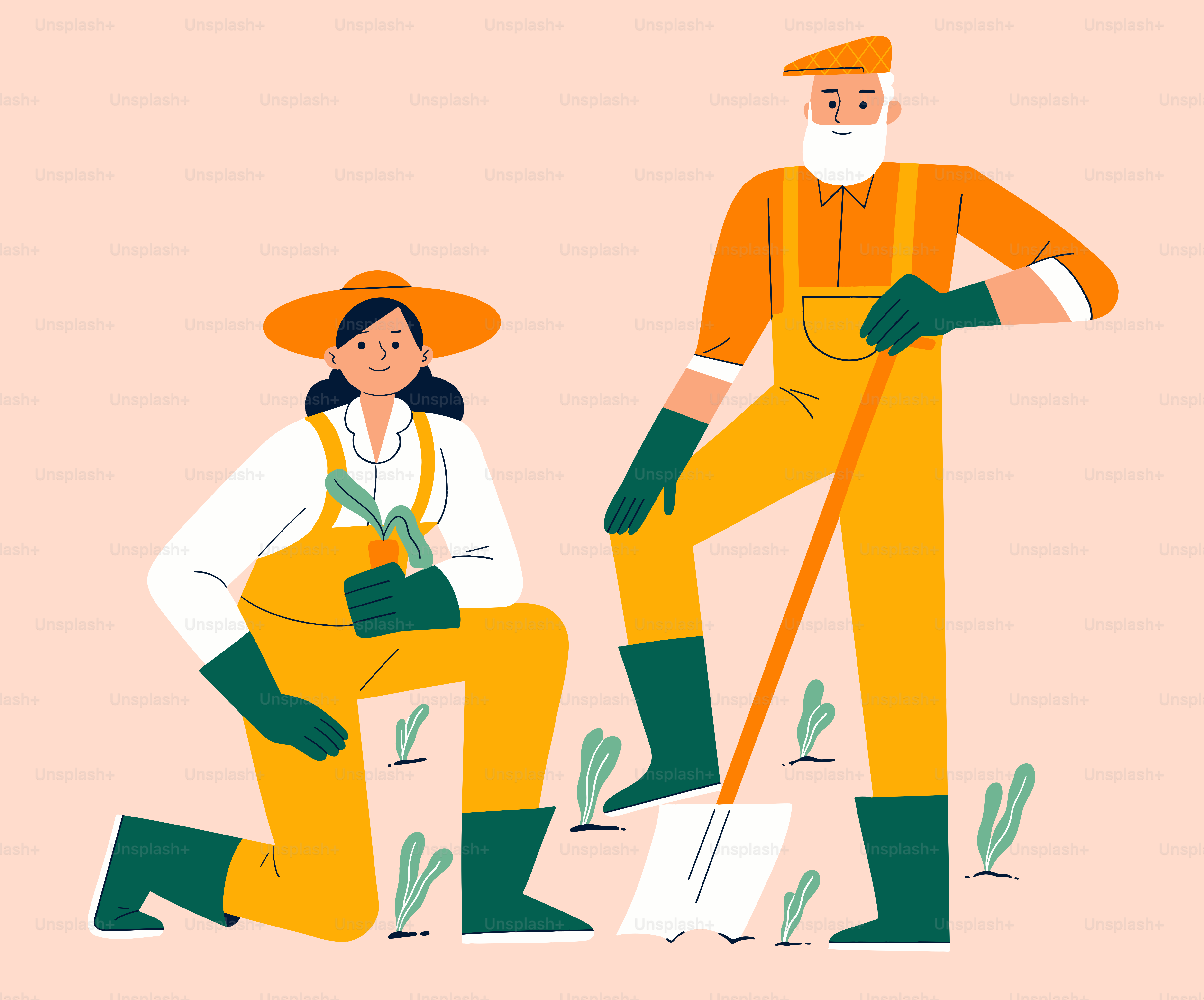 A woman and man are gardening together.
