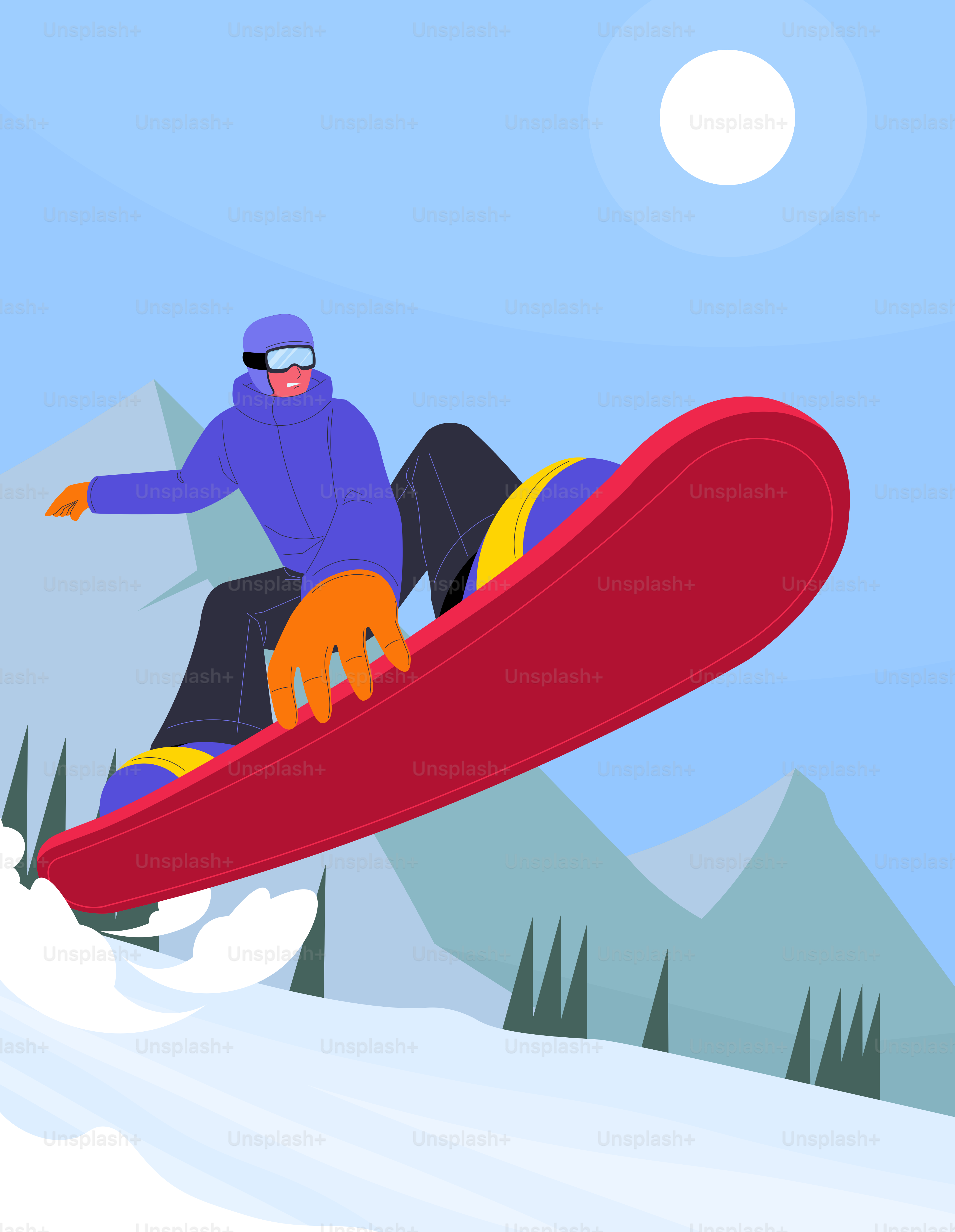 Snowboarder jumps in front of a mountain range.