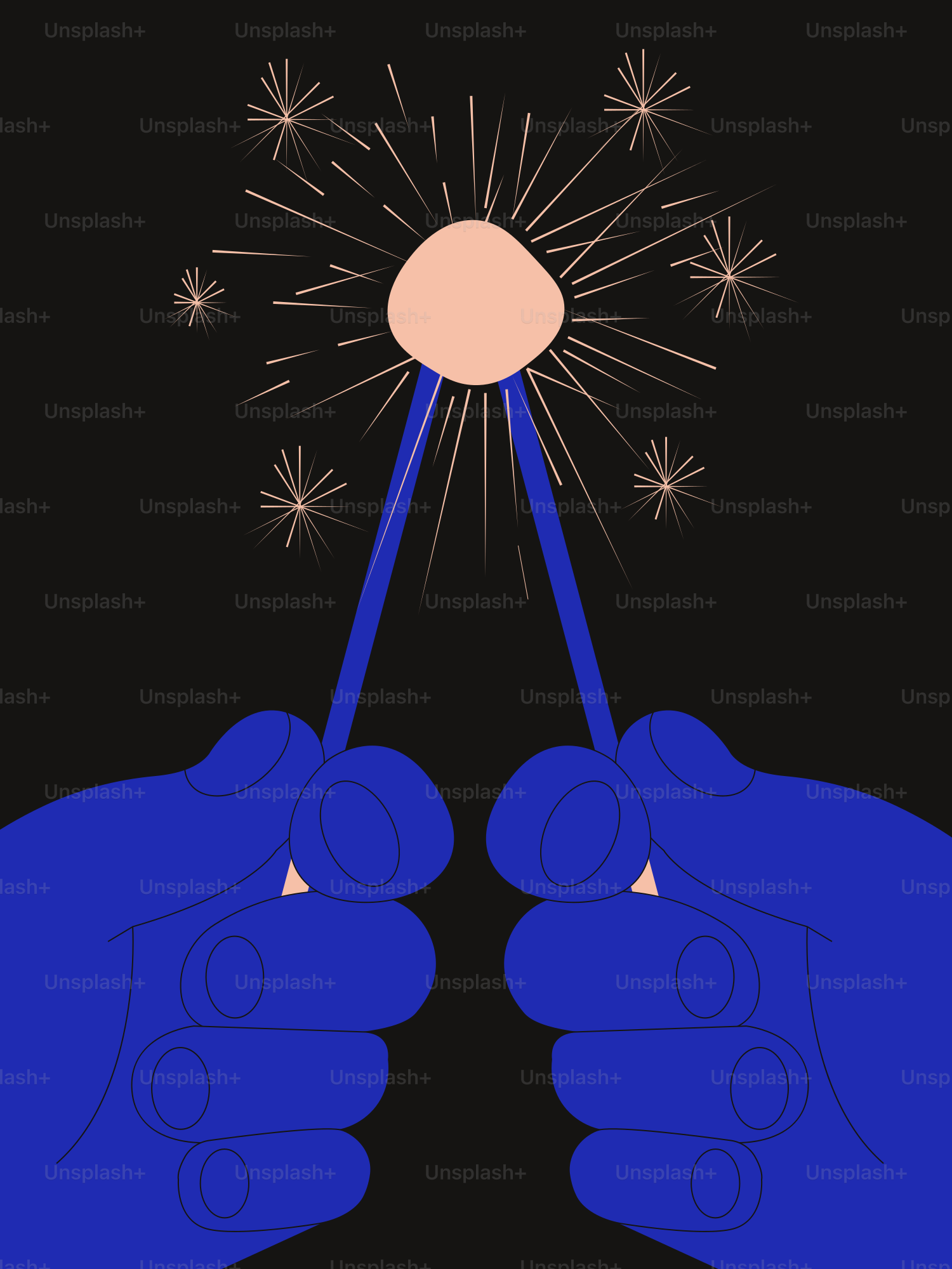 Hands hold a sparkler that's exploding.