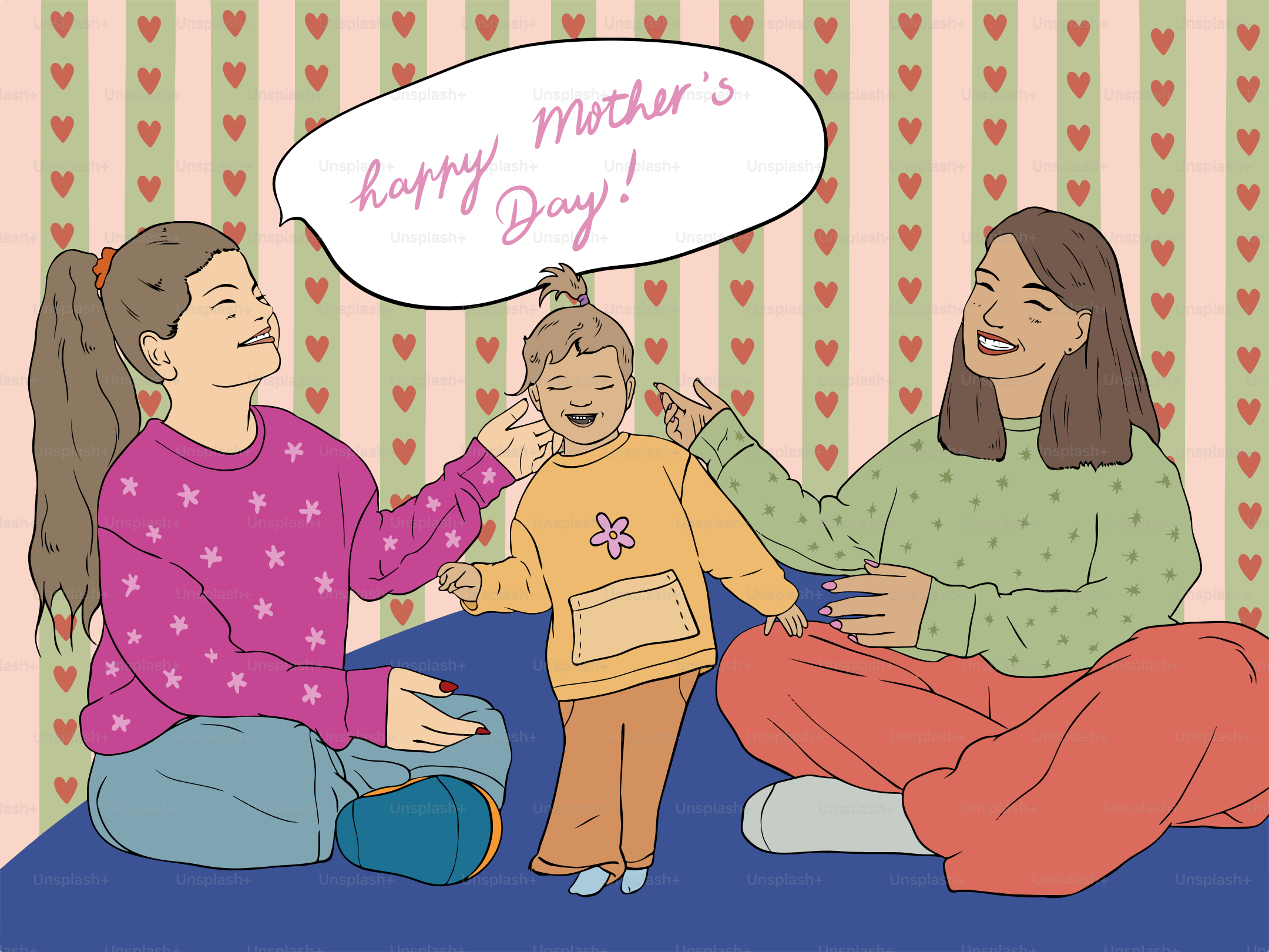 Happy mother's day: three smiling people celebrate.