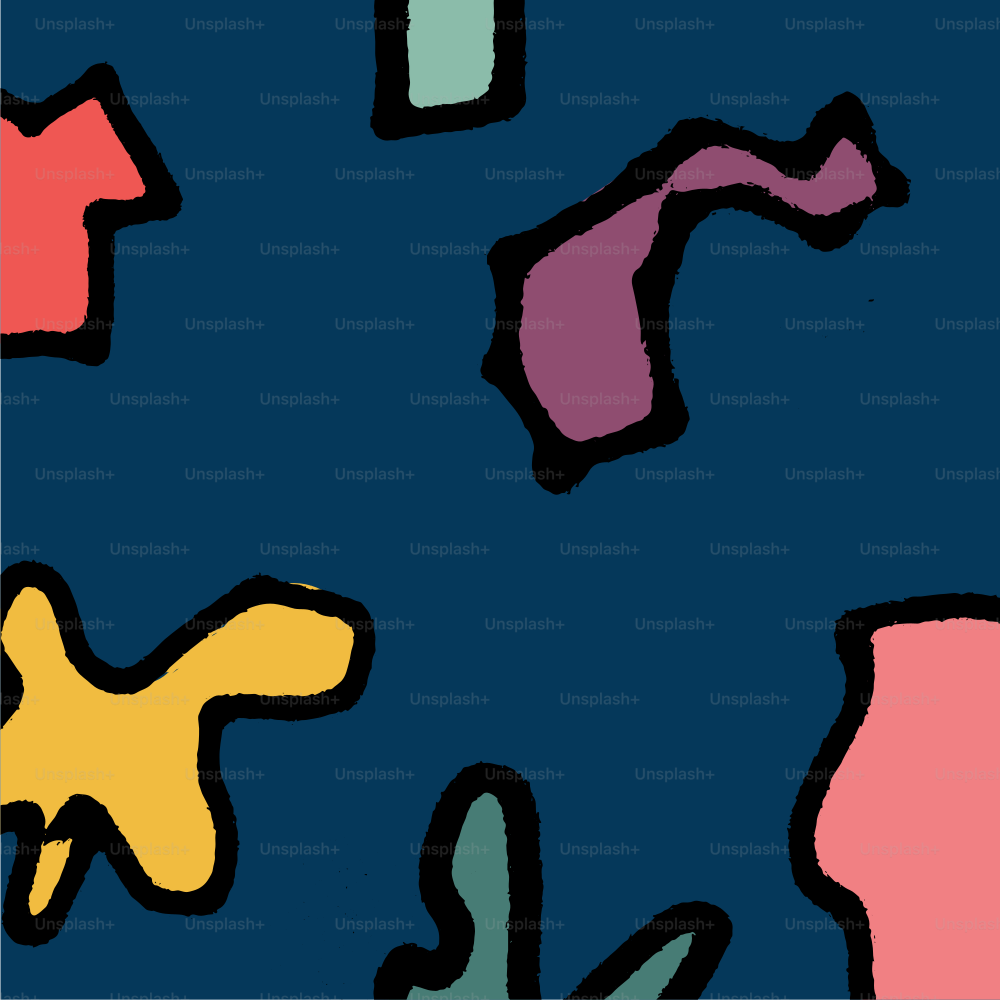 Colorful, abstract shapes on a blue background.