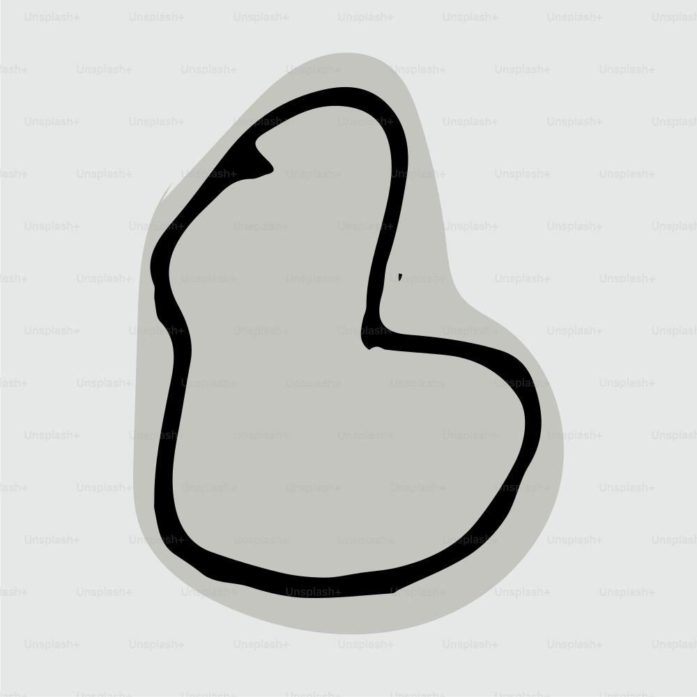 A black outline curves around a gray shape.