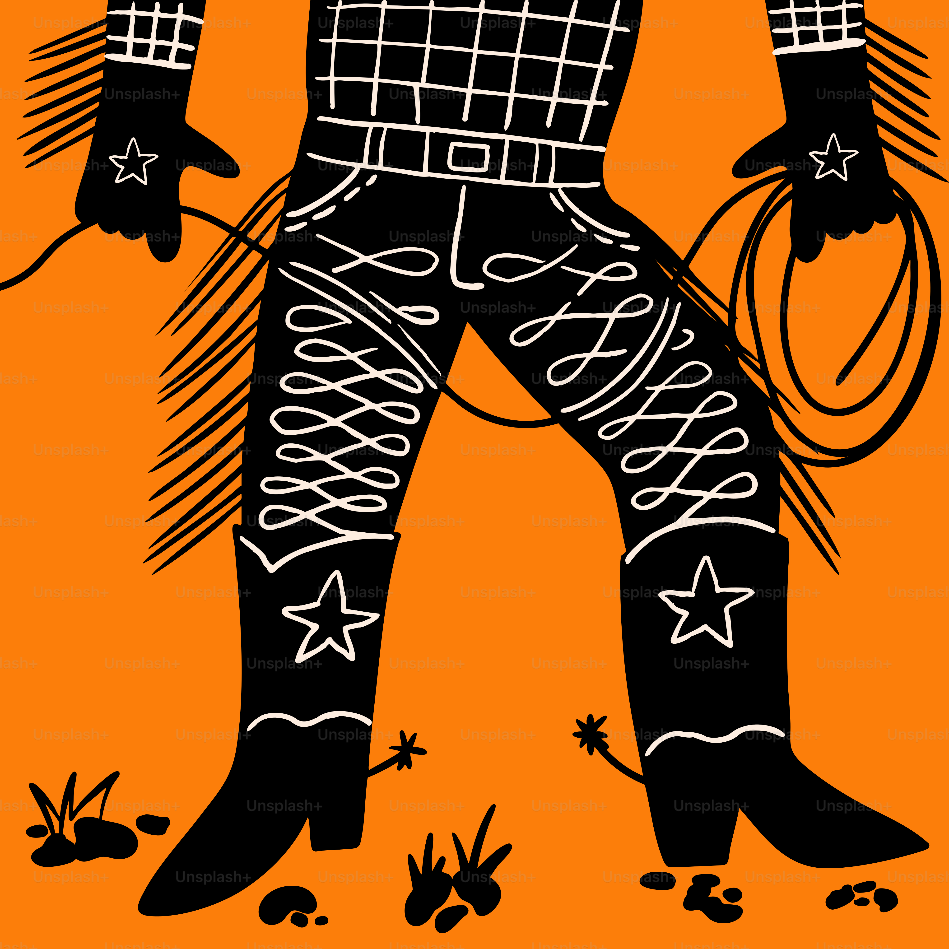 Cowboy illustration with fancy boots and rope.