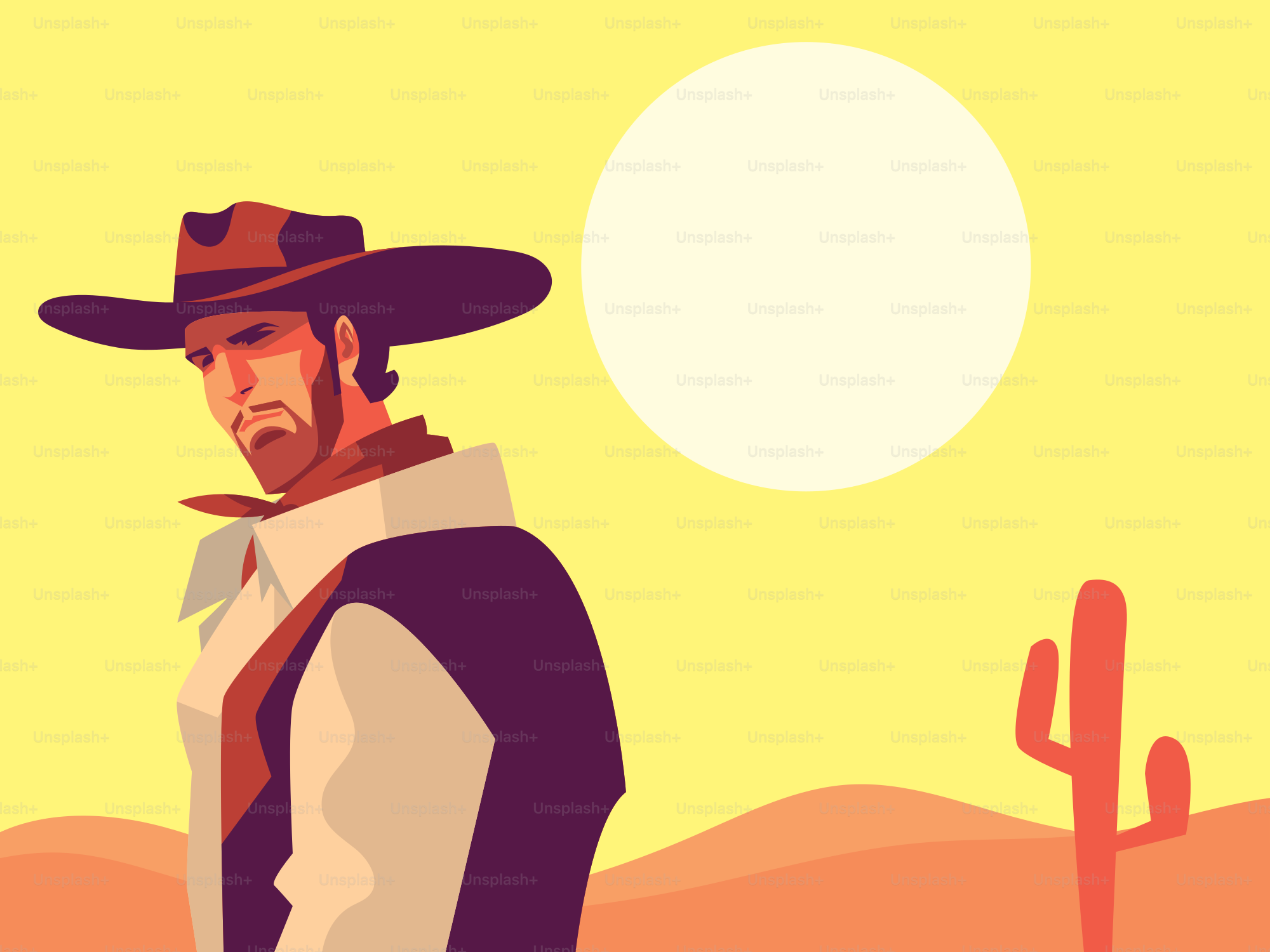 Ein Cowboy steht im trostlosen Wilden Westen.