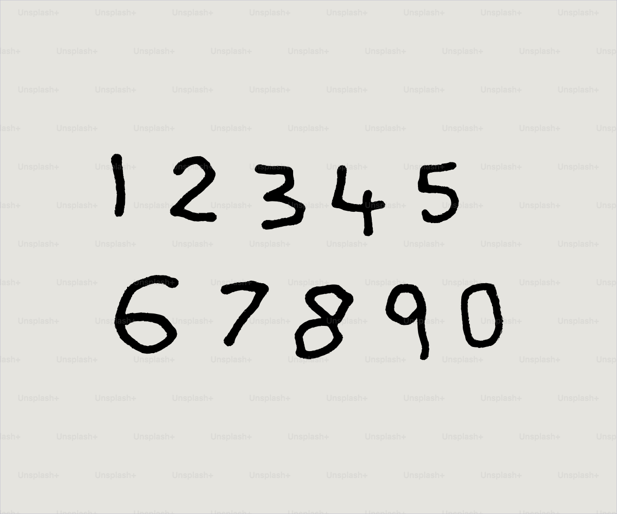 手書きの数字は無地の背景に表示されています。