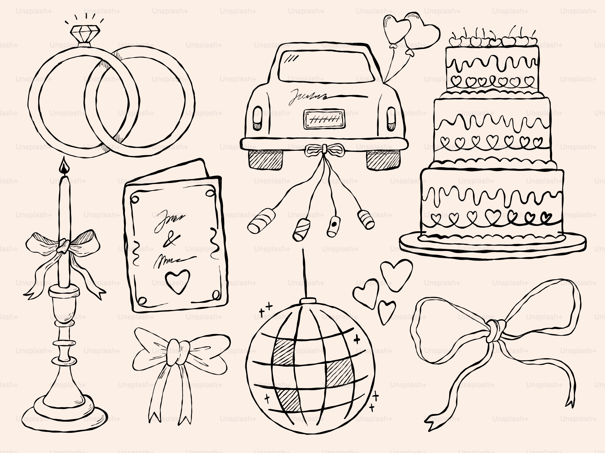 Wedding related drawings are featured in this image.