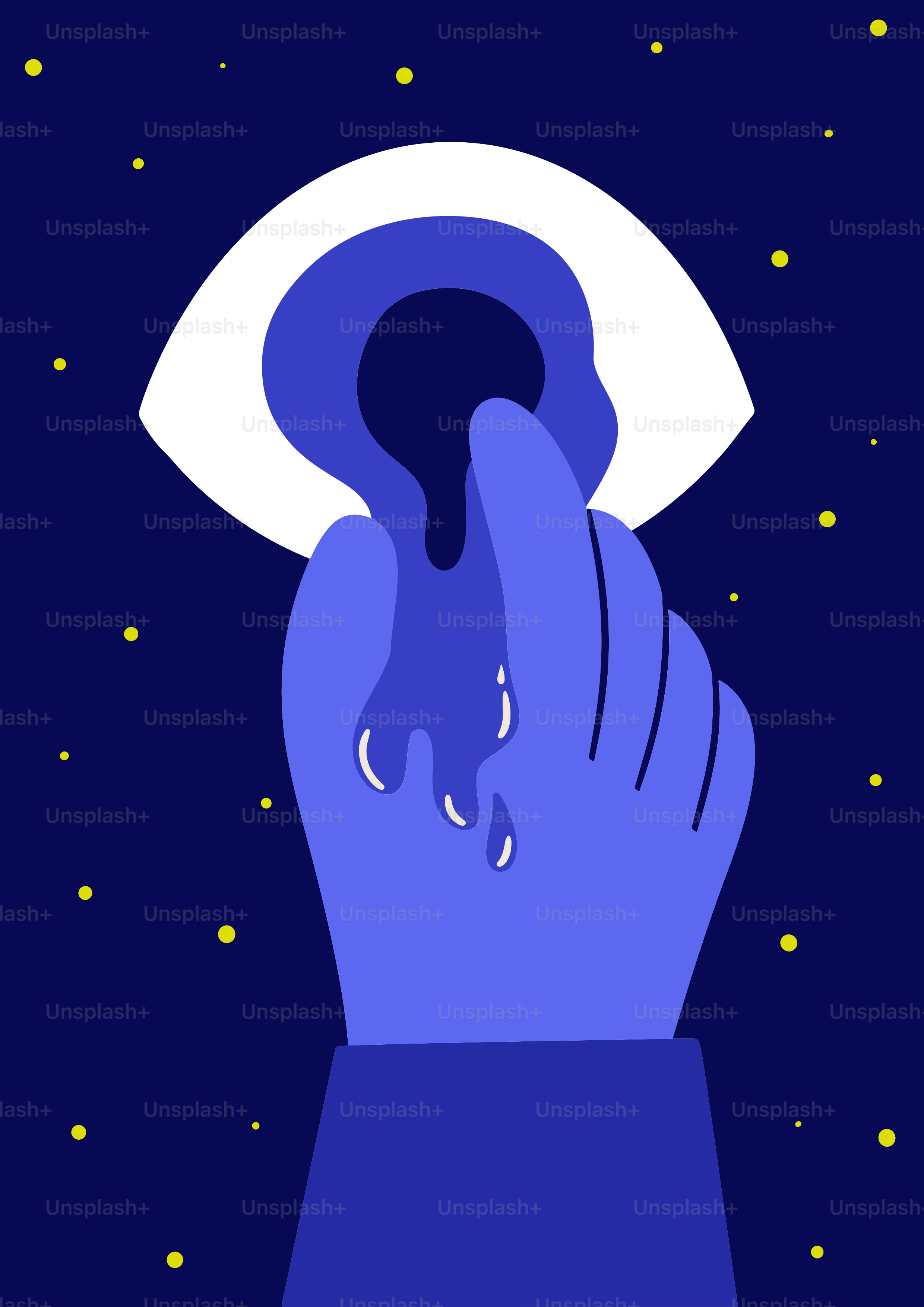 Vektor Sebuah tangan memegang mata yang menetes. – Gambar Abstrak di ...