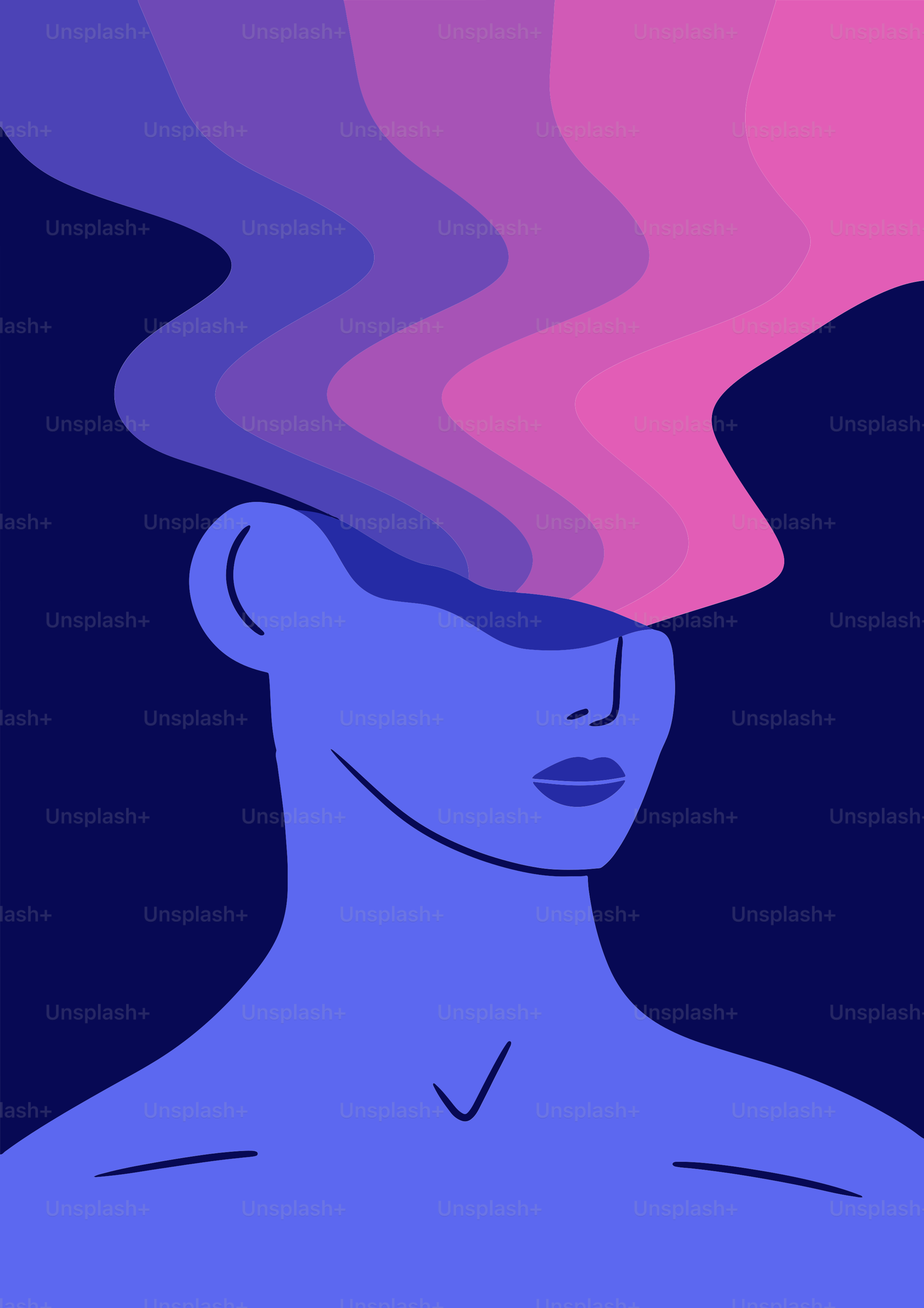Onde colorate emanano dalla testa di una figura blu.