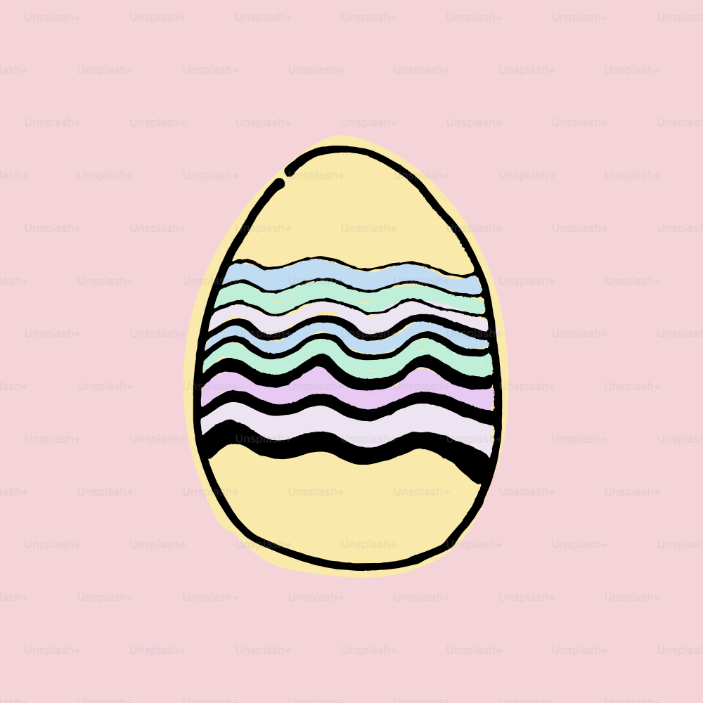 Voici une légende : œuf de Pâques avec des décorations ondulées pastel.