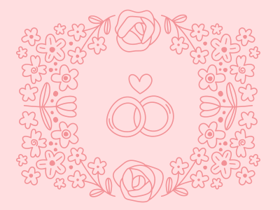 Alliances et fleurs dans un cadre décoratif.