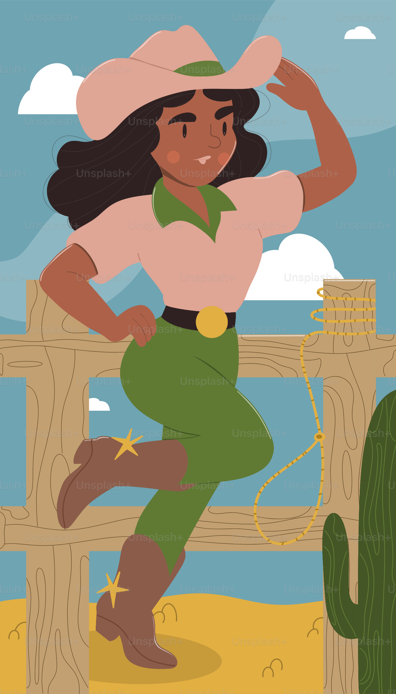 A cowgirl poses near a fence.