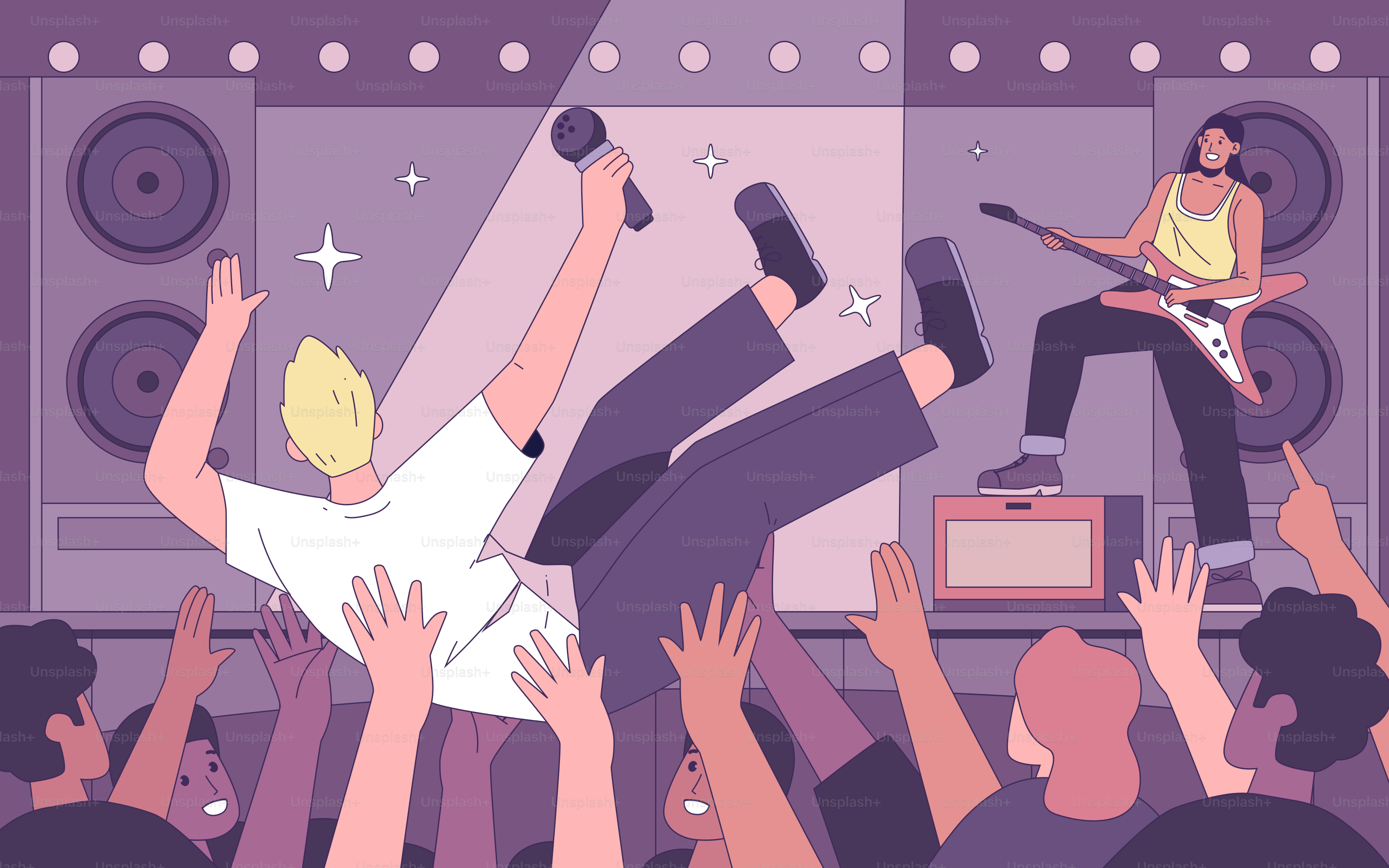 The singer is crowd surfing during a concert.