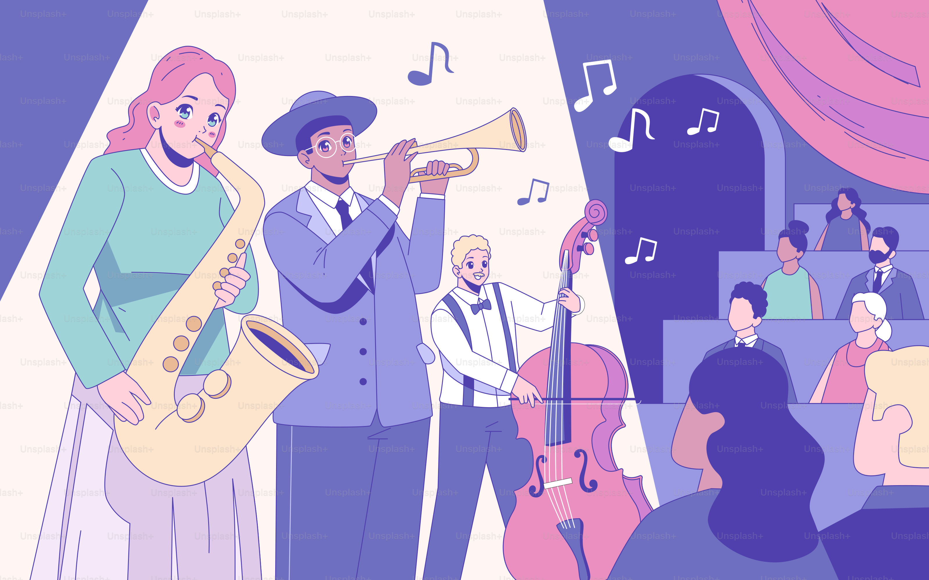 Una banda de jazz actúa ante un público.