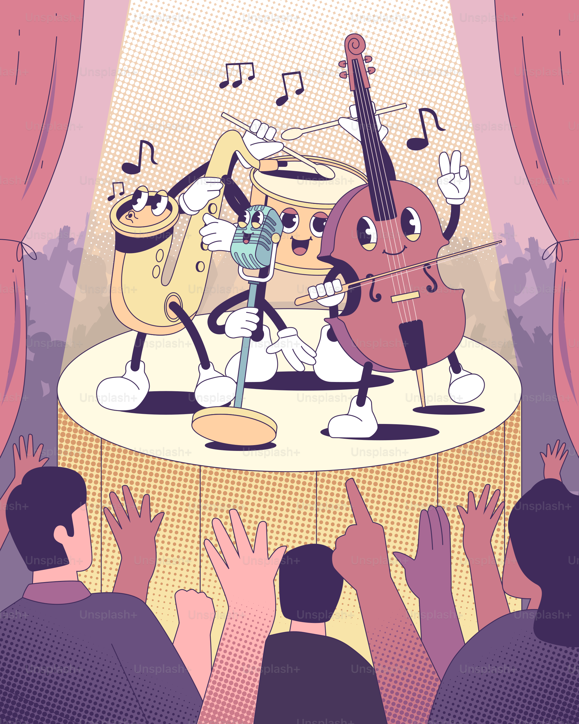 Eine Musikband spielt auf der Bühne für ein Publikum.