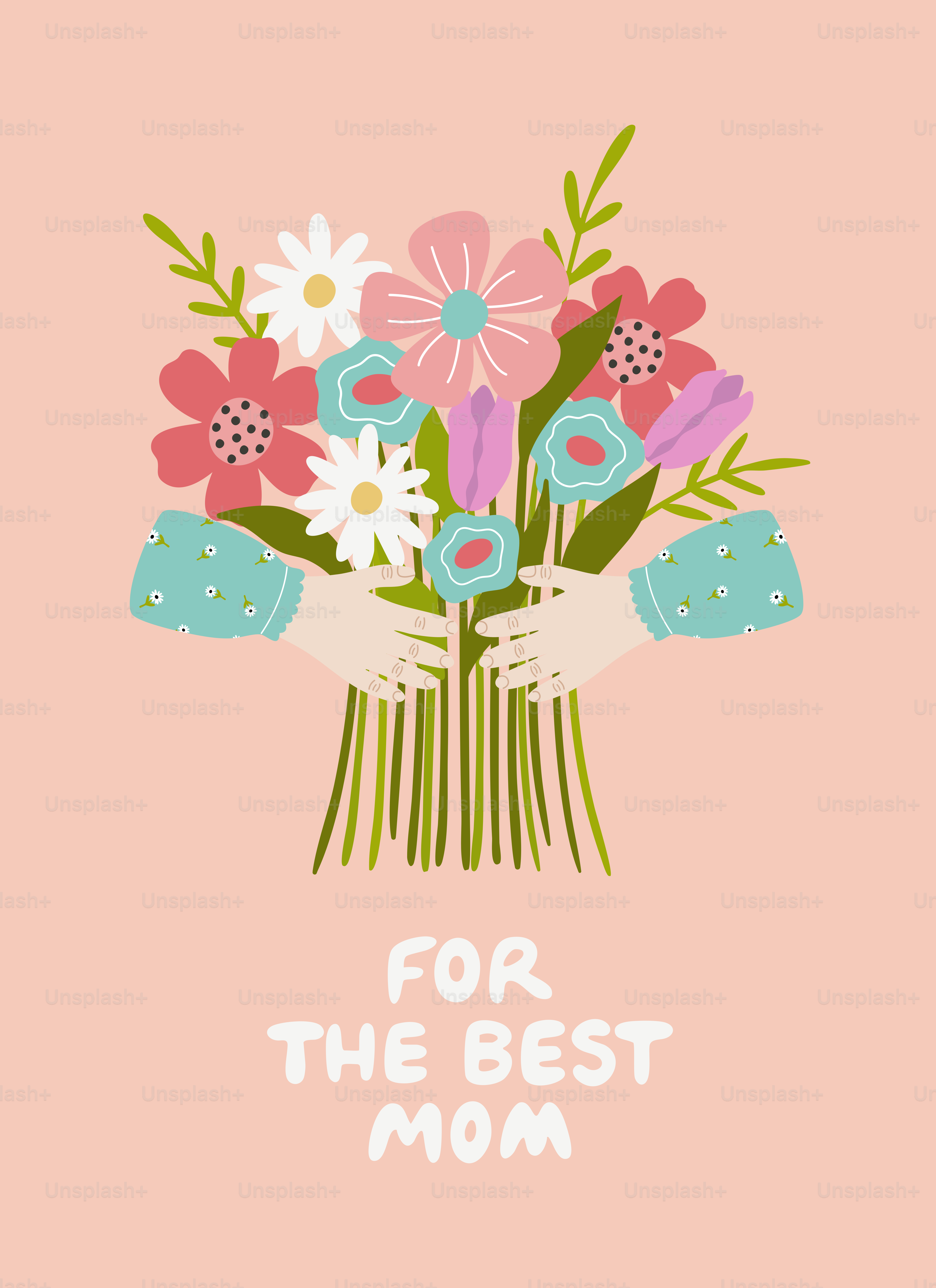 Ecco una didascalia: le mani regalano un mazzo di fiori per la mamma.