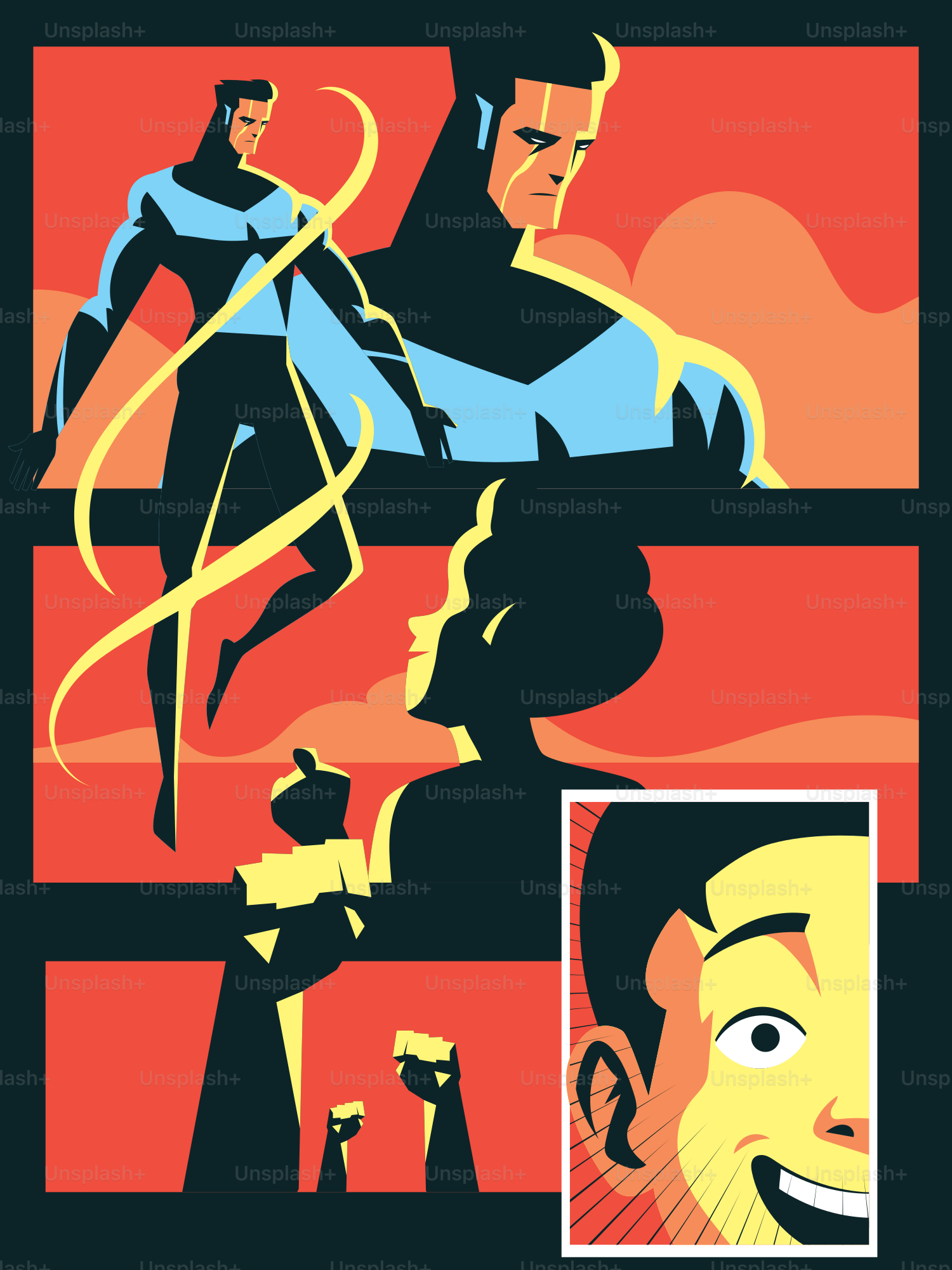 Nightwing watches over people in this comic strip.