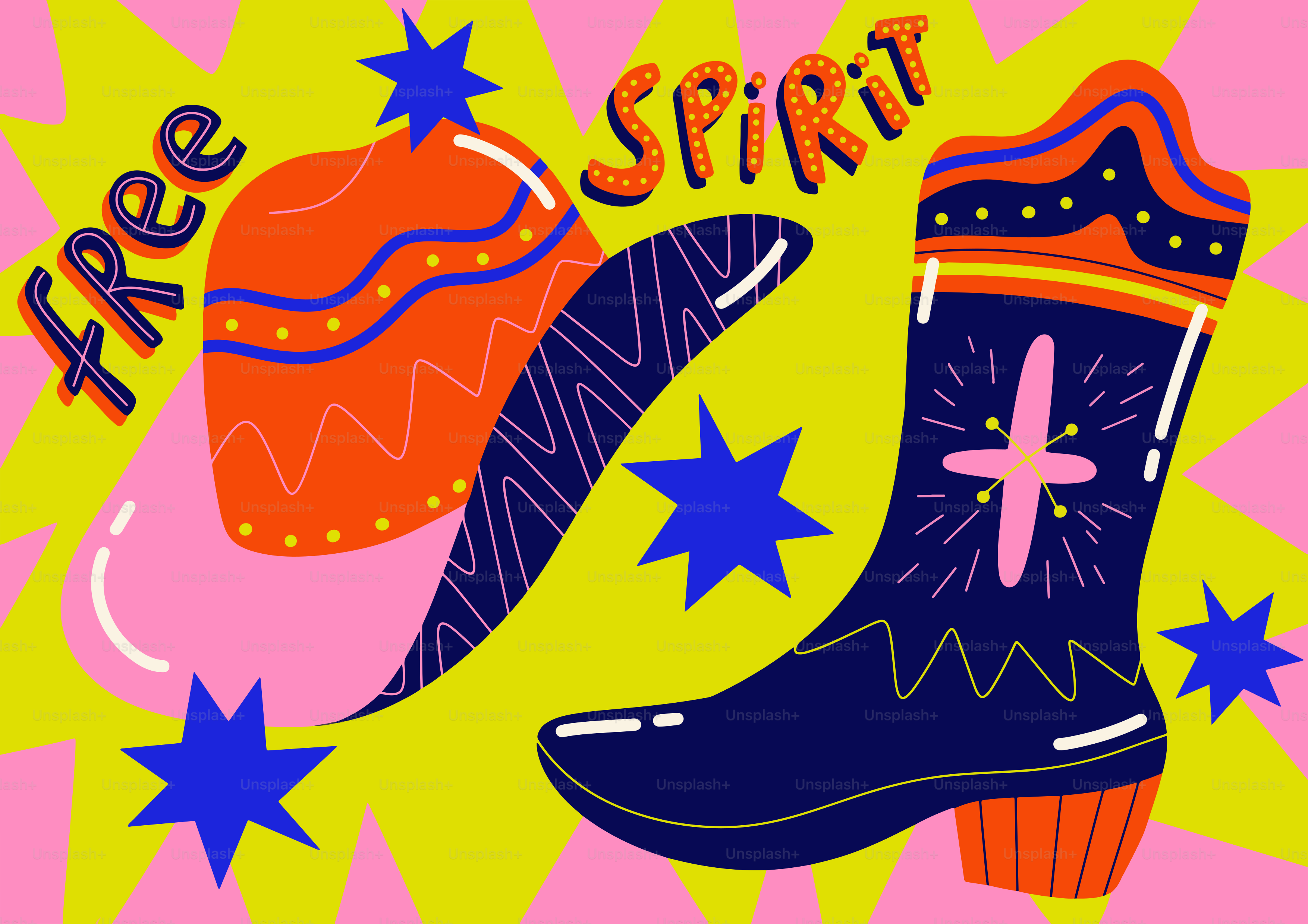 Boots and free spirit in colorful art.