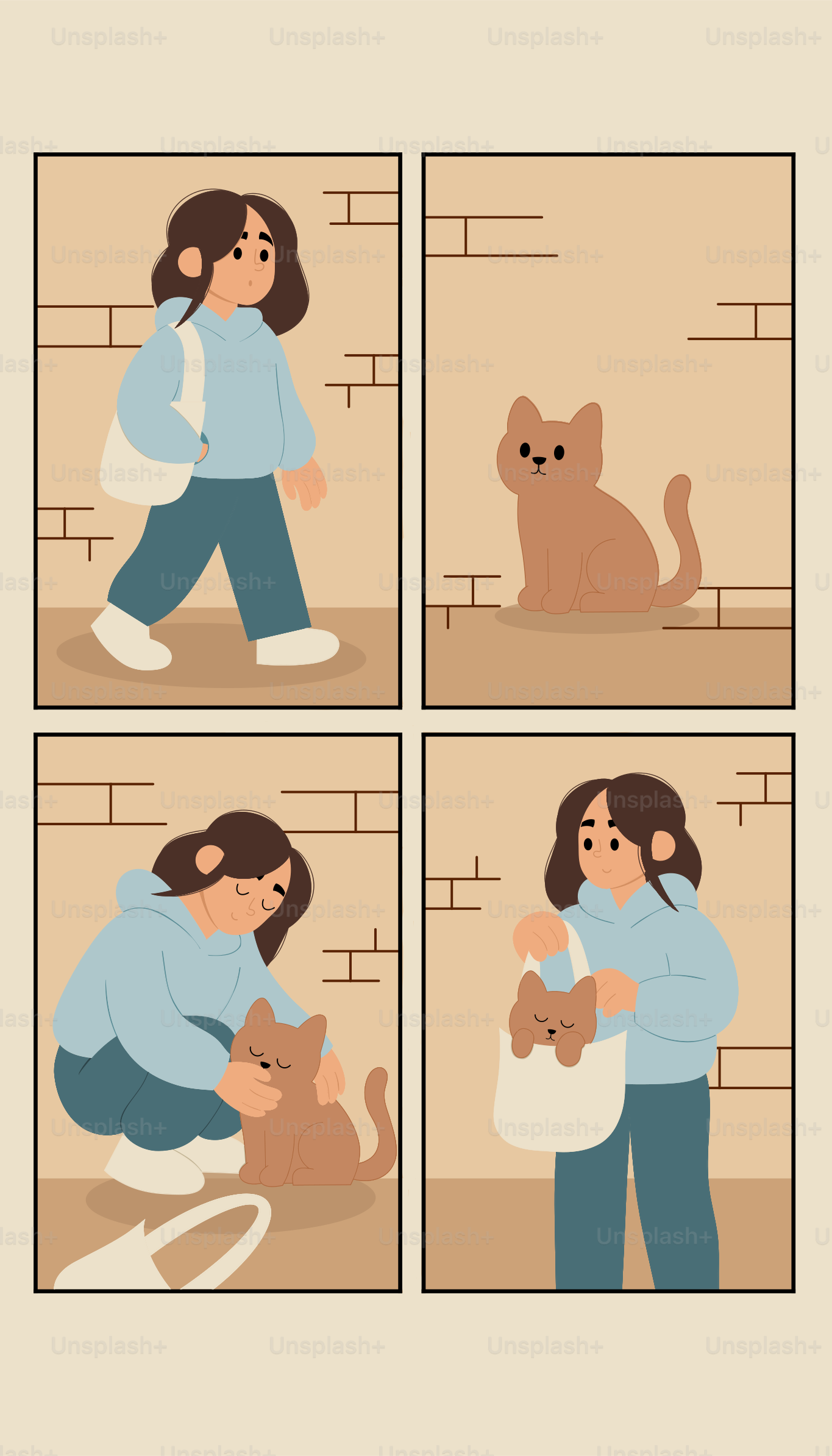 A girl finds and takes home a cat.