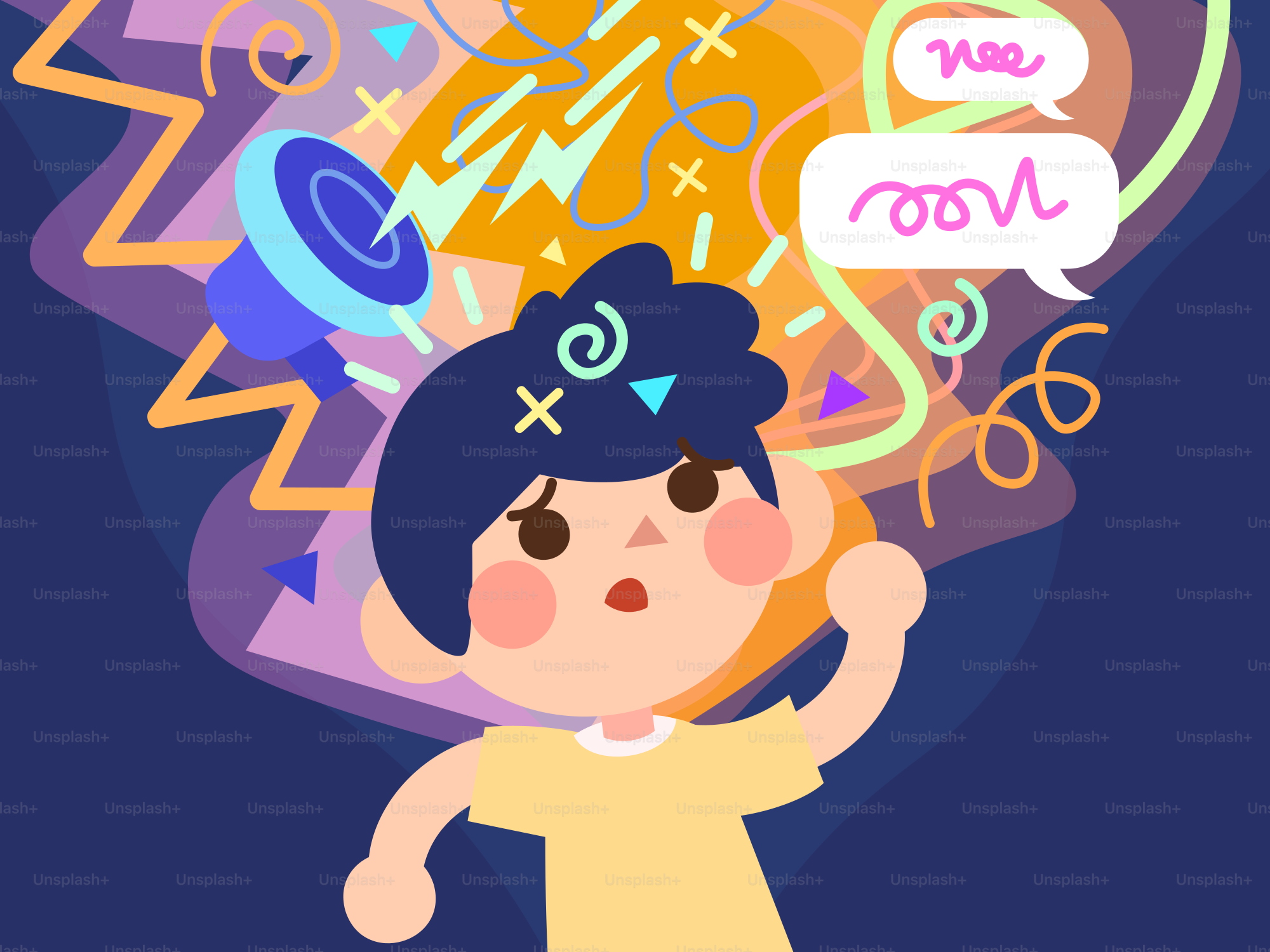 The person feels overwhelmed with thoughts and noises.