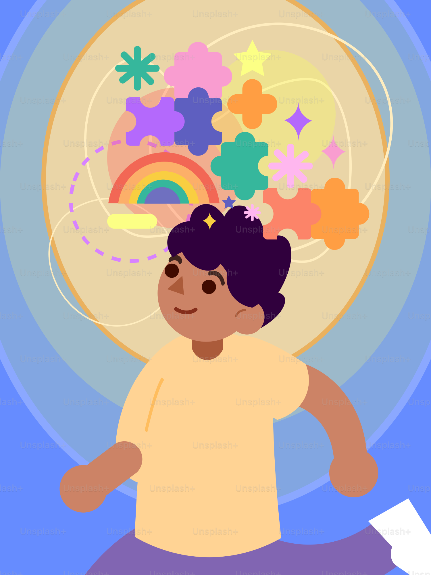 Person is thinking positively with colorful objects.