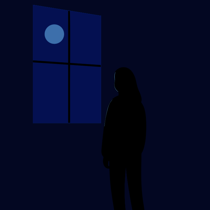 A person gazes at the moonlit window.