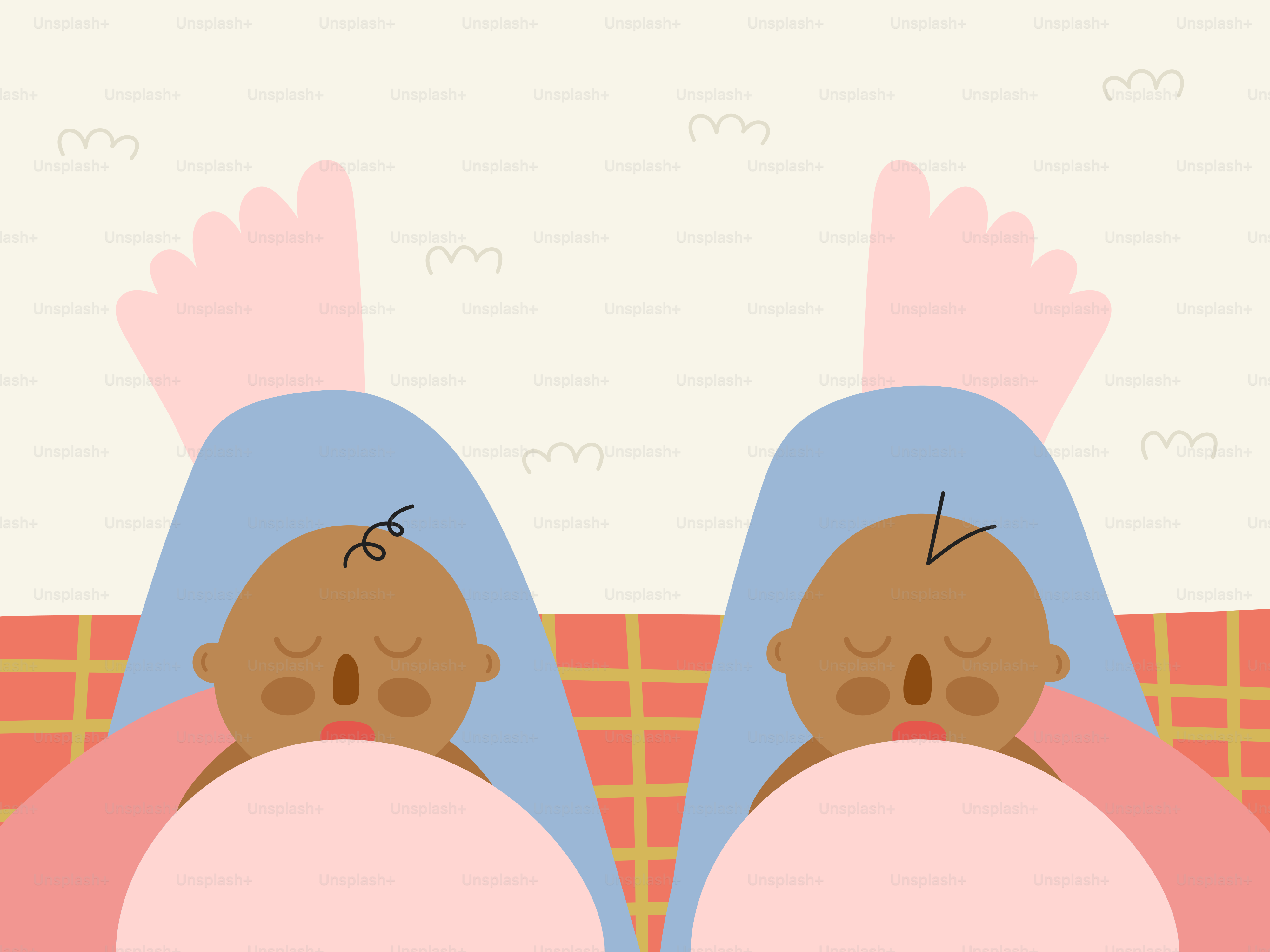 Two babies are nestled between parent's legs.