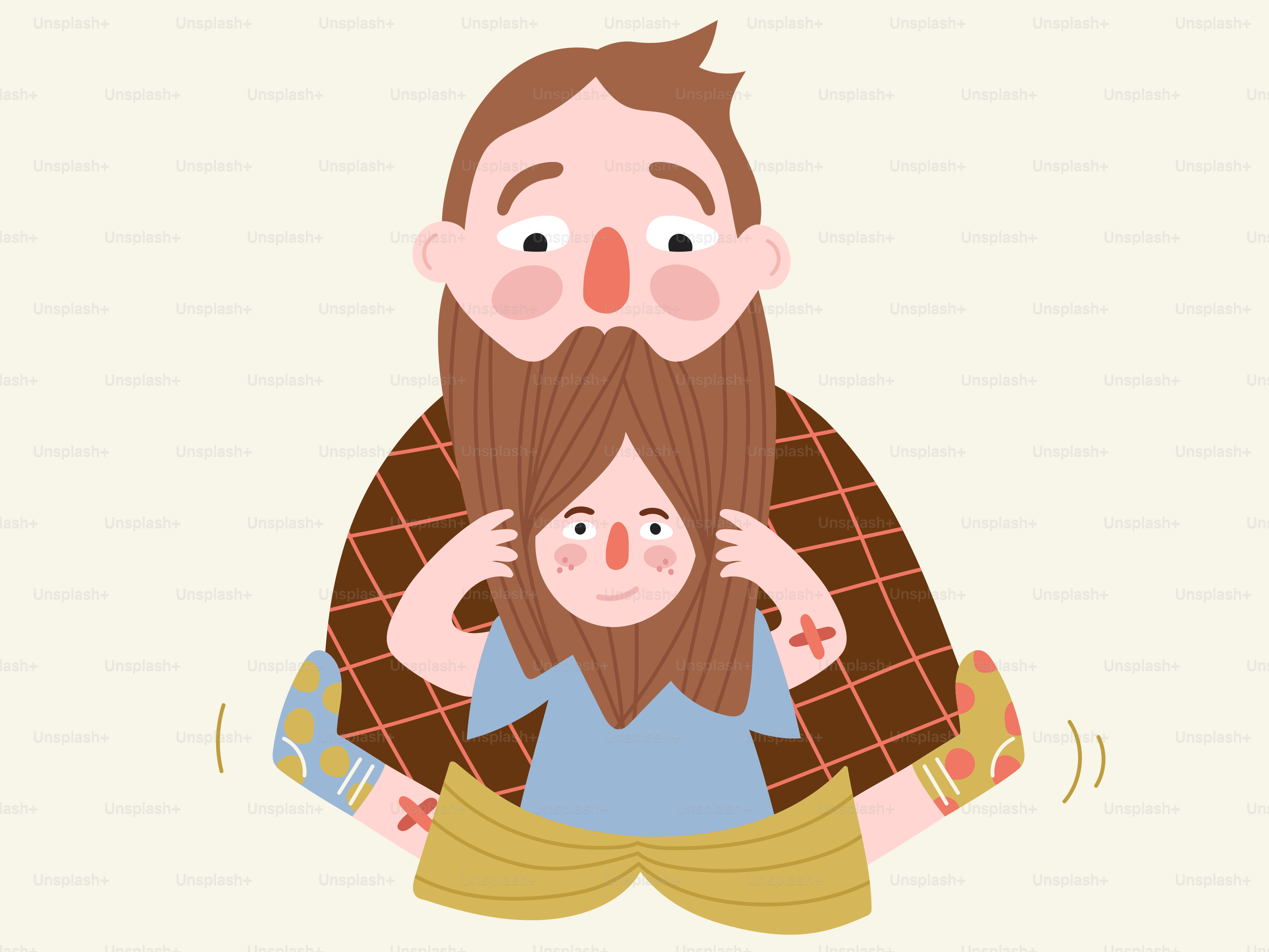 A father and child share a beard embrace.