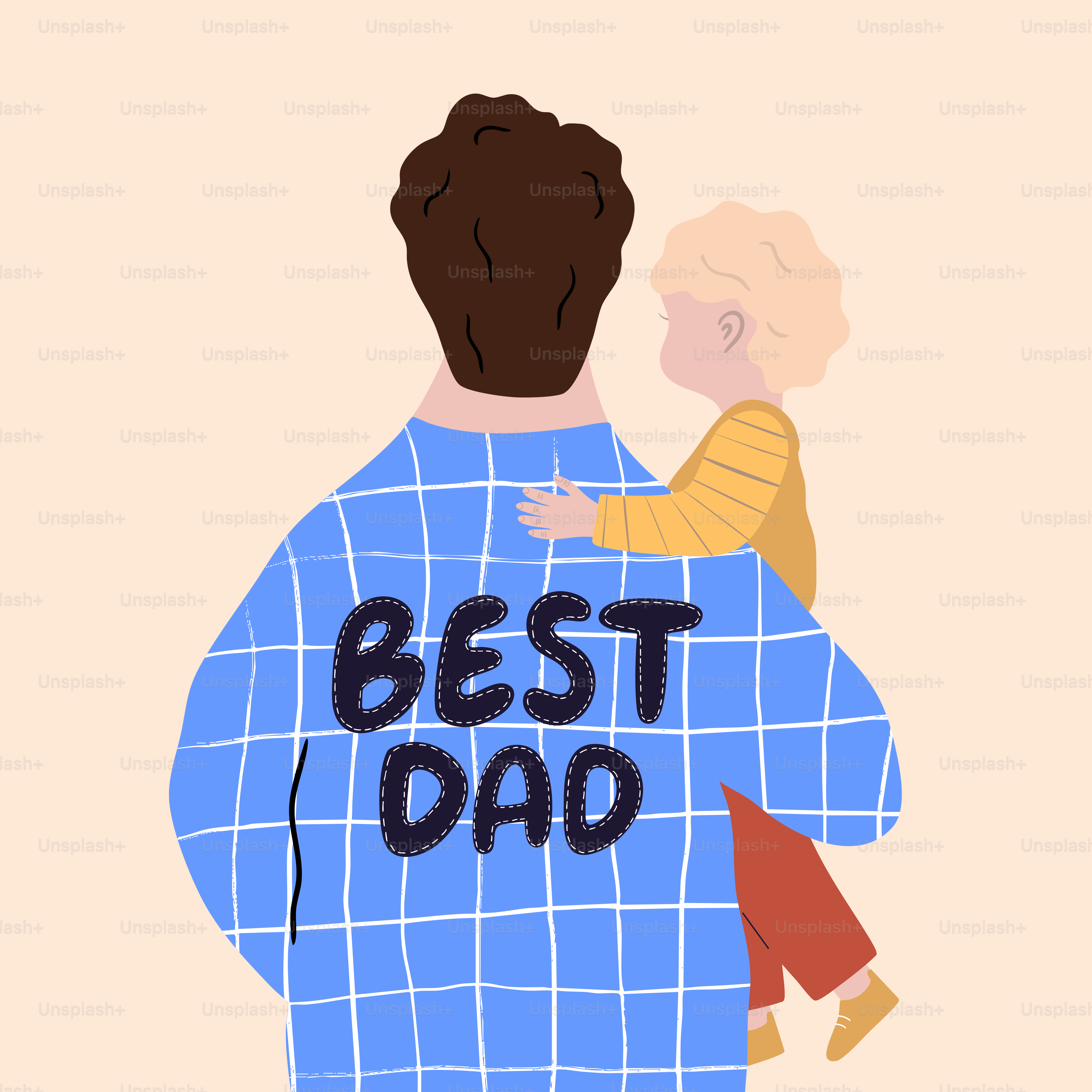 A father holds his child, labeled "best dad."