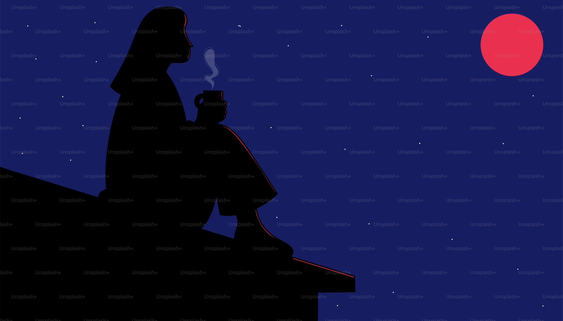 A person sips tea under a starlit sky.