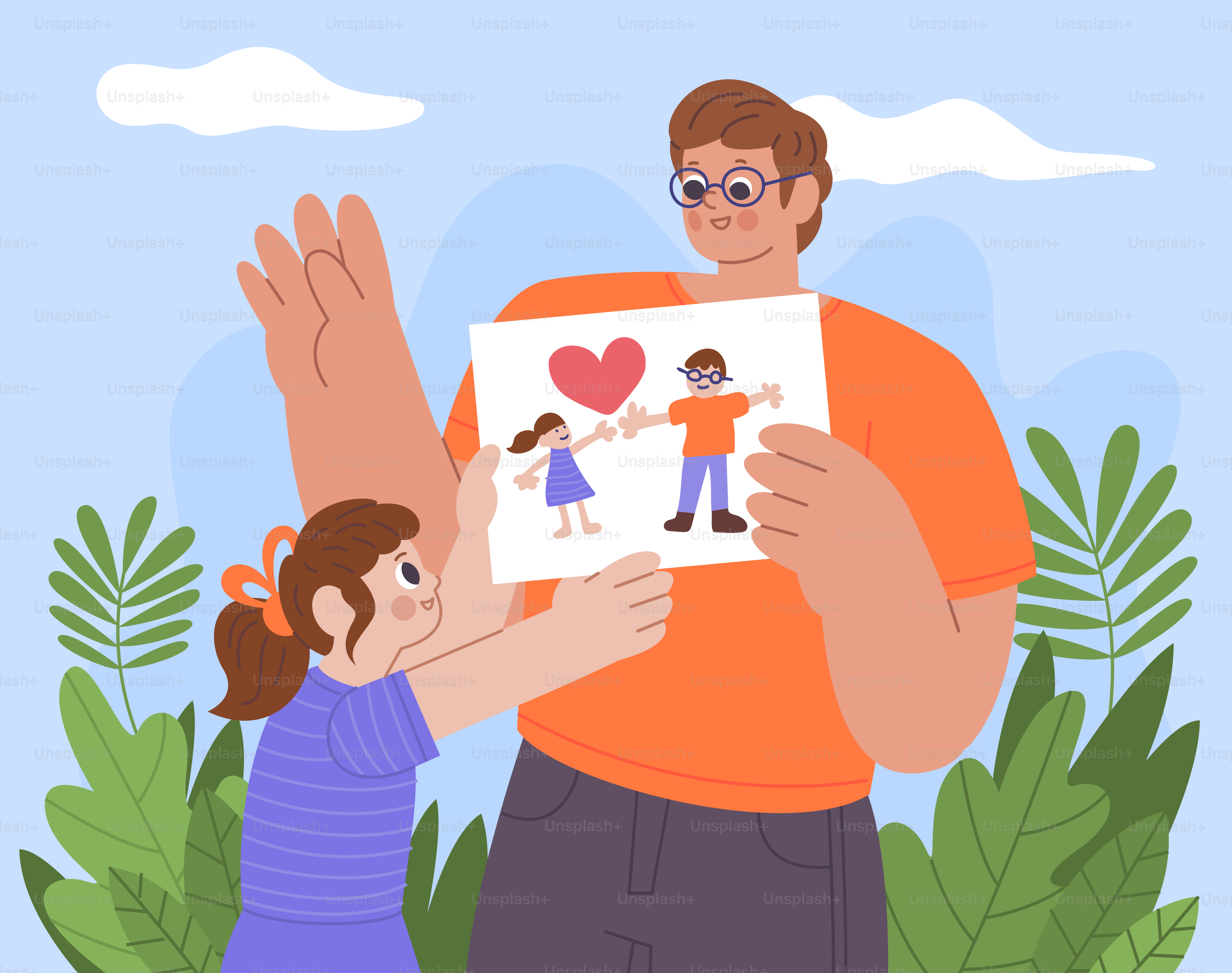 Une fille offre à son père un dessin spécial.
