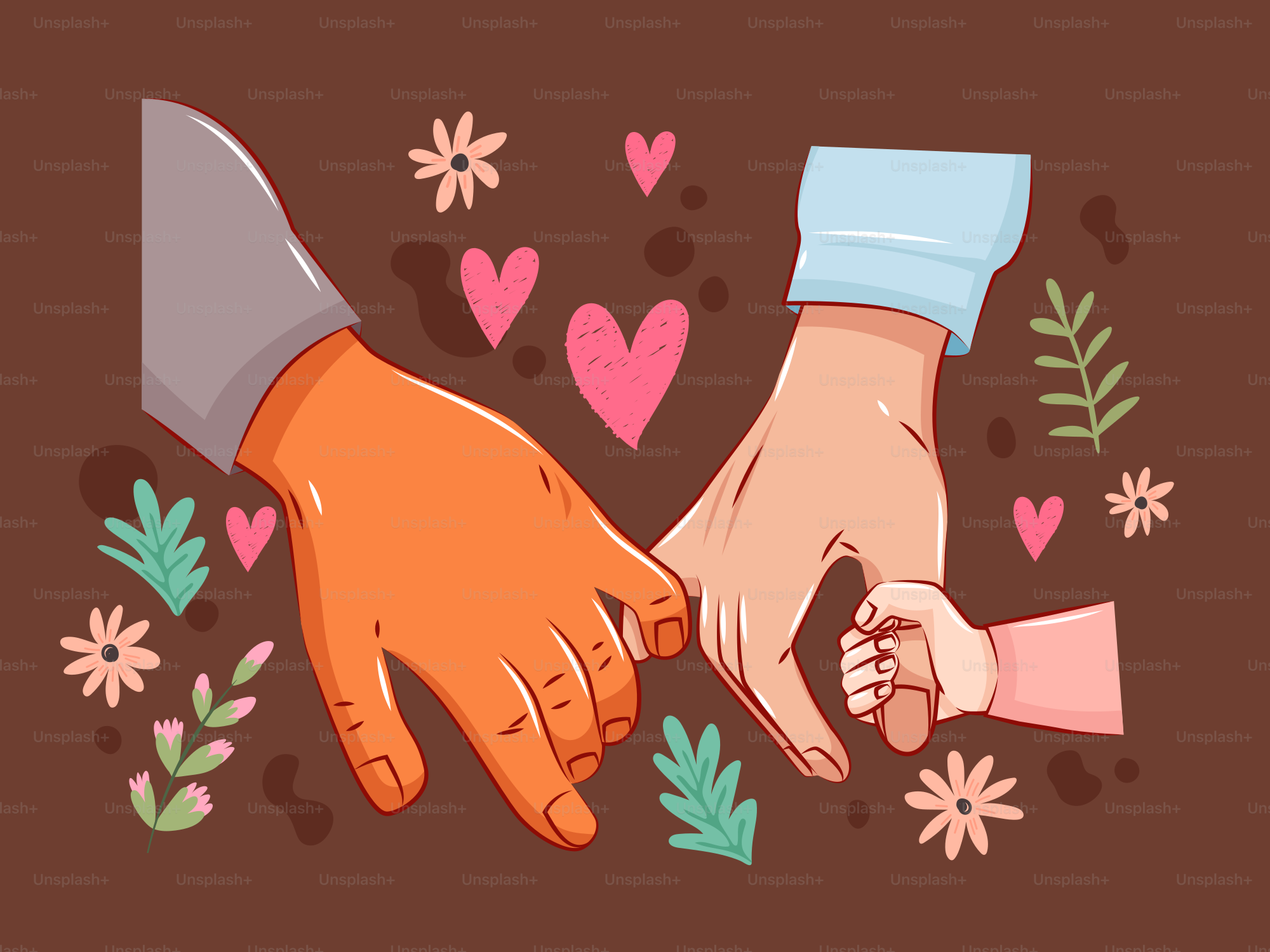 愛と心を込めて三つの手をつなぐ。