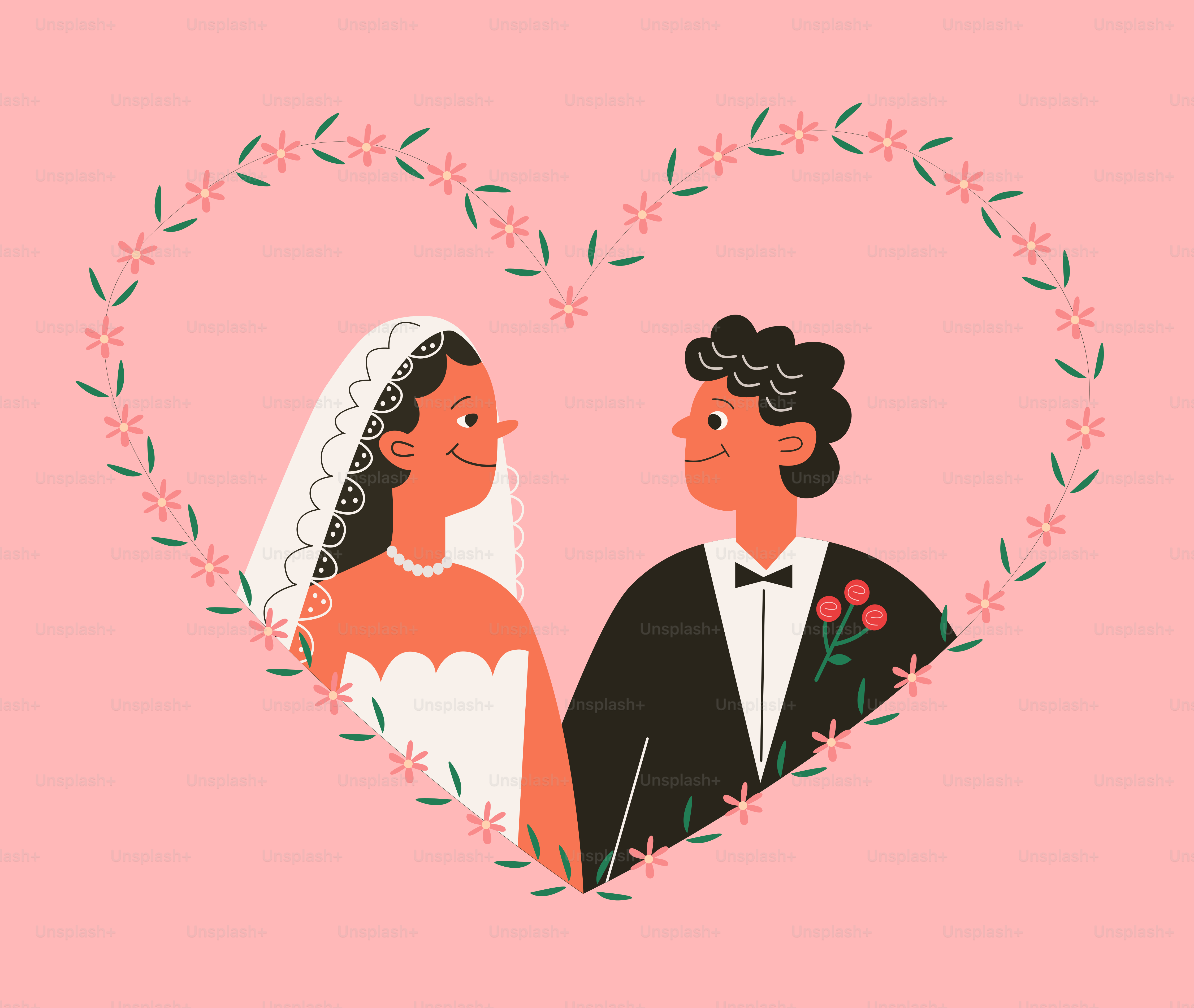Bride and groom celebrate their wedding in a heart.